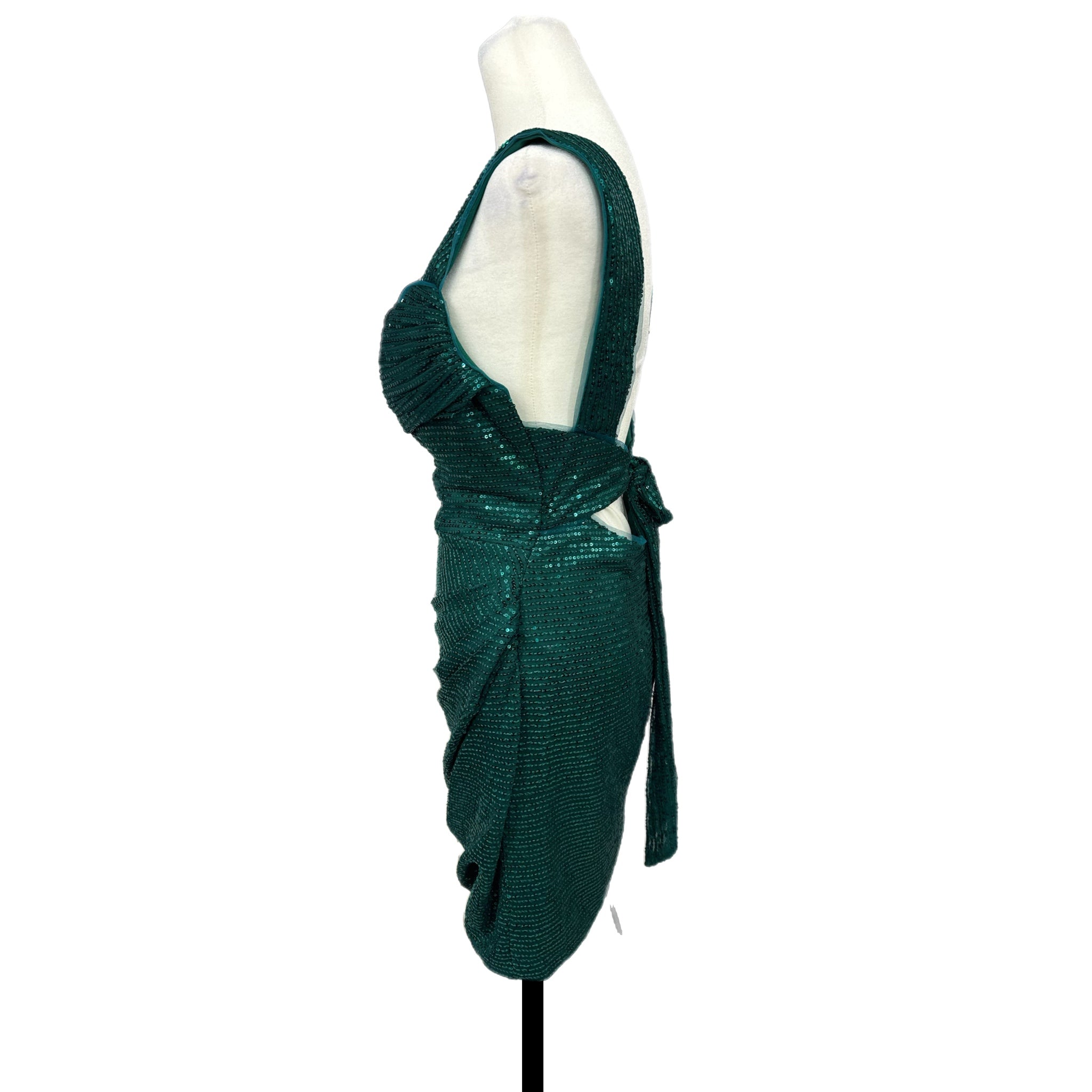 EAST COAST BELLA Green Sequin Cocktail Dress Sleeveless Tie Back Mini