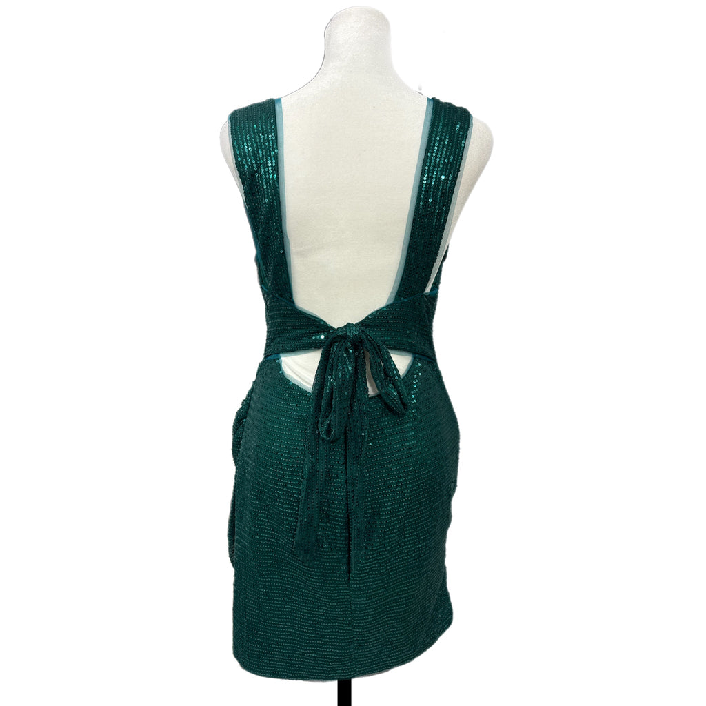 EAST COAST BELLA Green Sequin Cocktail Dress Sleeveless Tie Back Mini