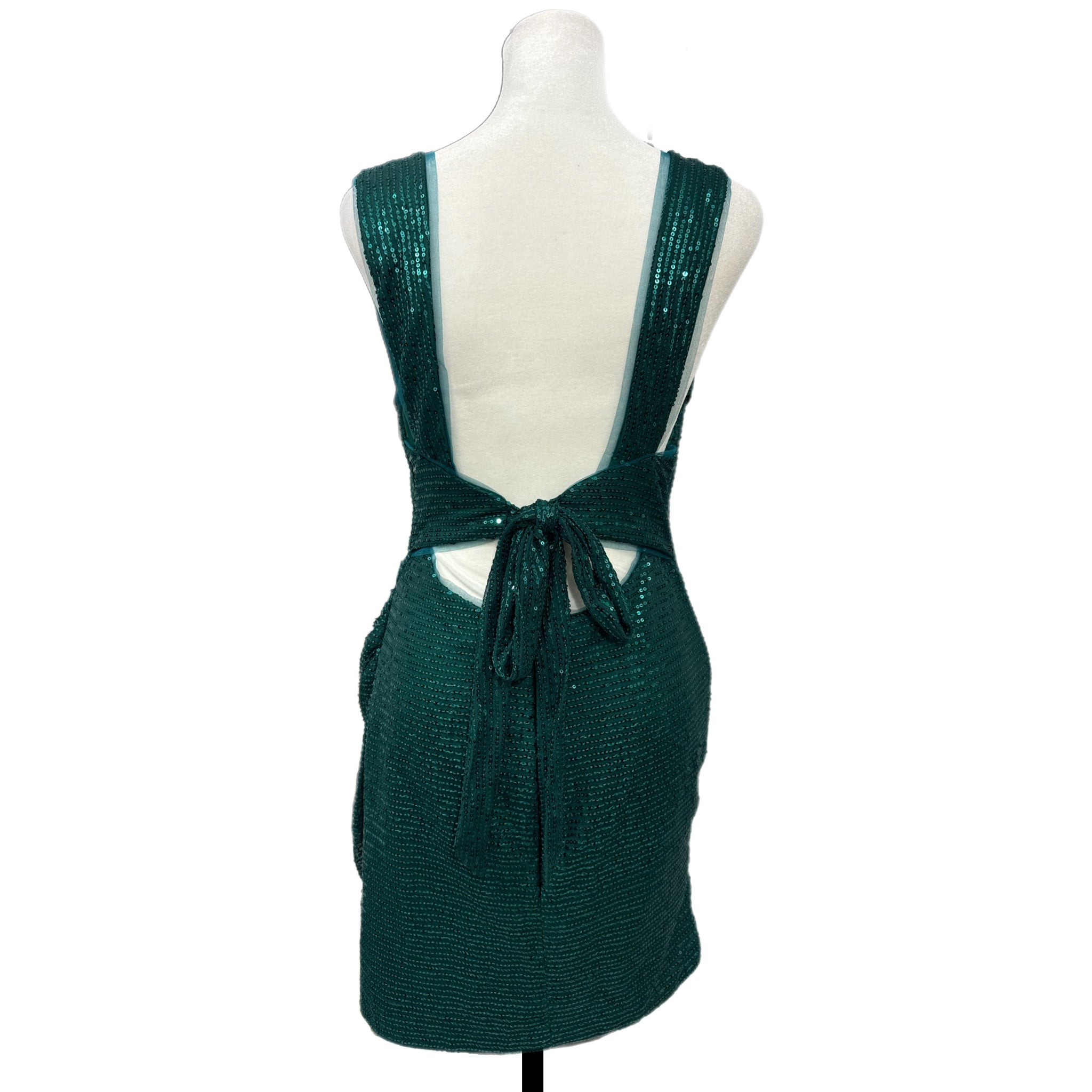 EAST COAST BELLA Green Sequin Cocktail Dress Sleeveless Tie Back Mini