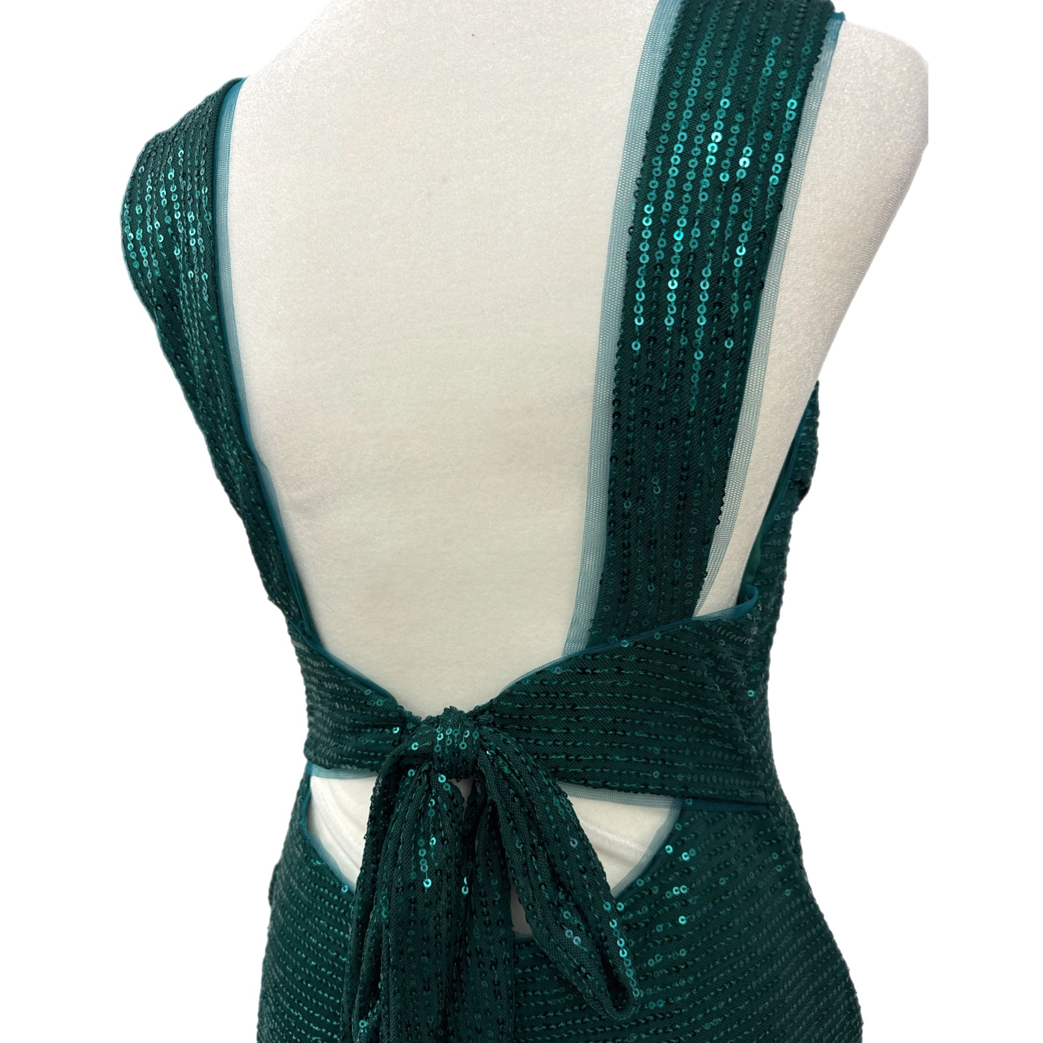 EAST COAST BELLA Green Sequin Cocktail Dress Sleeveless Tie Back Mini