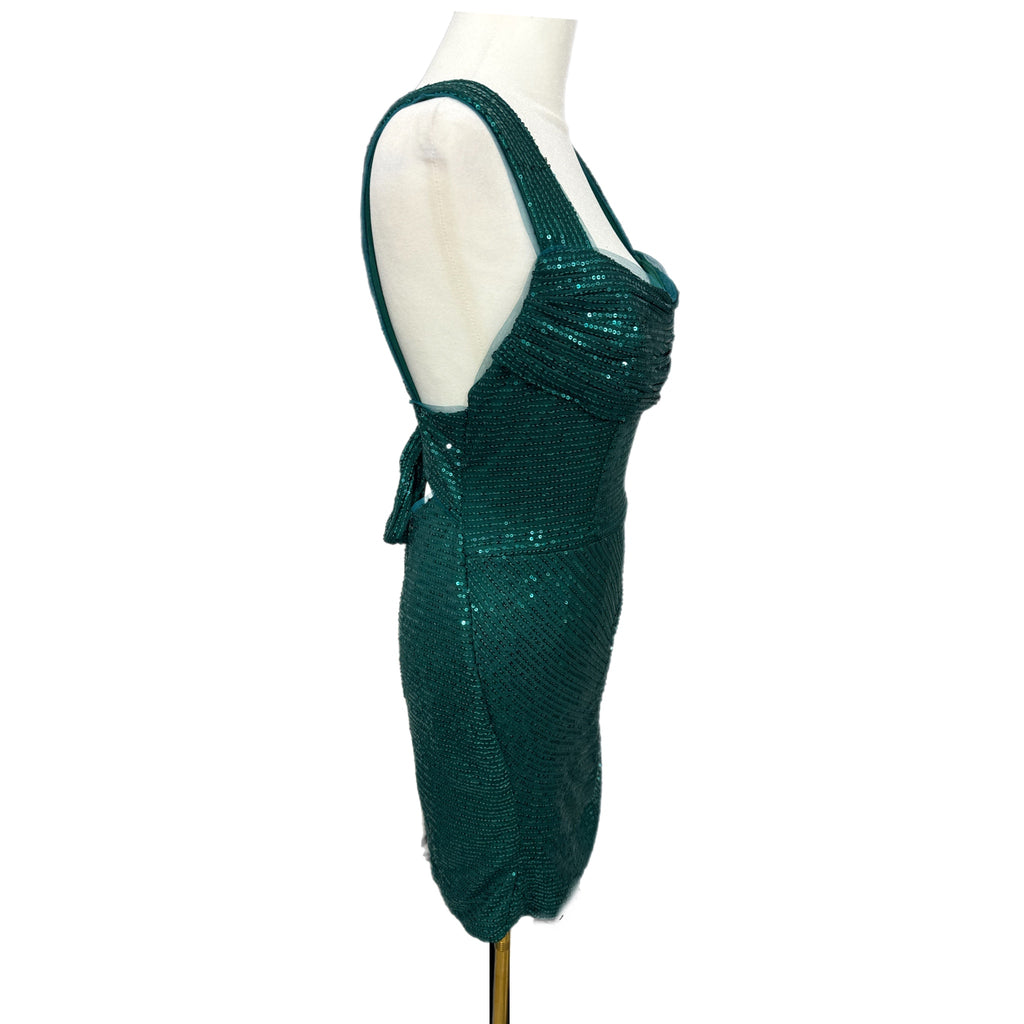 EAST COAST BELLA Green Sequin Cocktail Dress Sleeveless Tie Back Mini