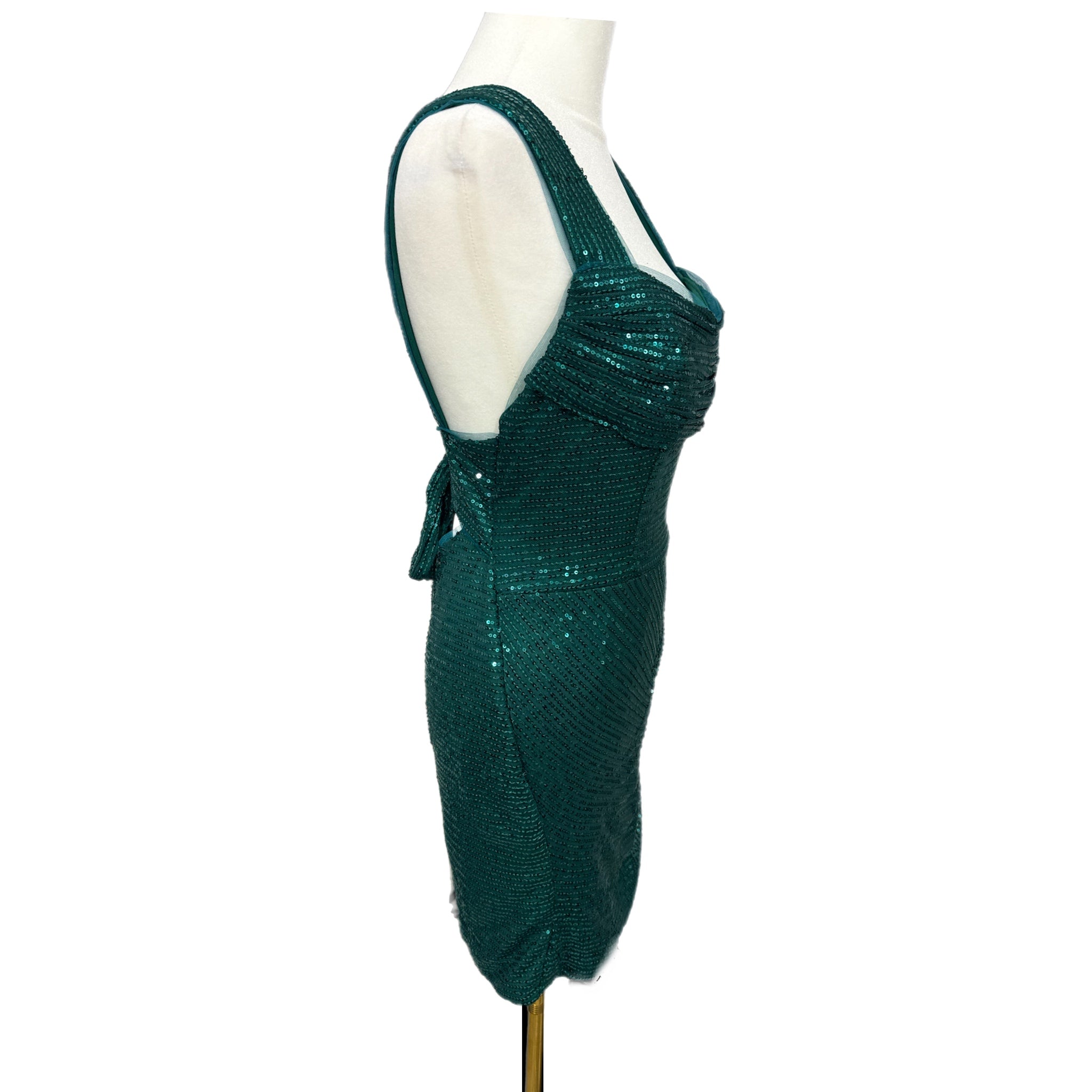 EAST COAST BELLA Green Sequin Cocktail Dress Sleeveless Tie Back Mini
