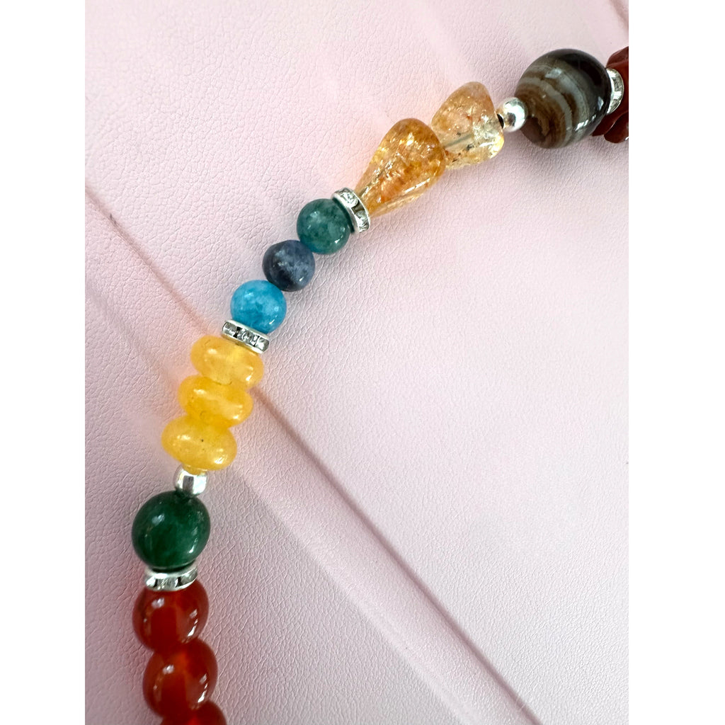 Natural Chakra Healing Necklace Handmade Jade Citrine Tiger’s Eye Gemstone 17”
