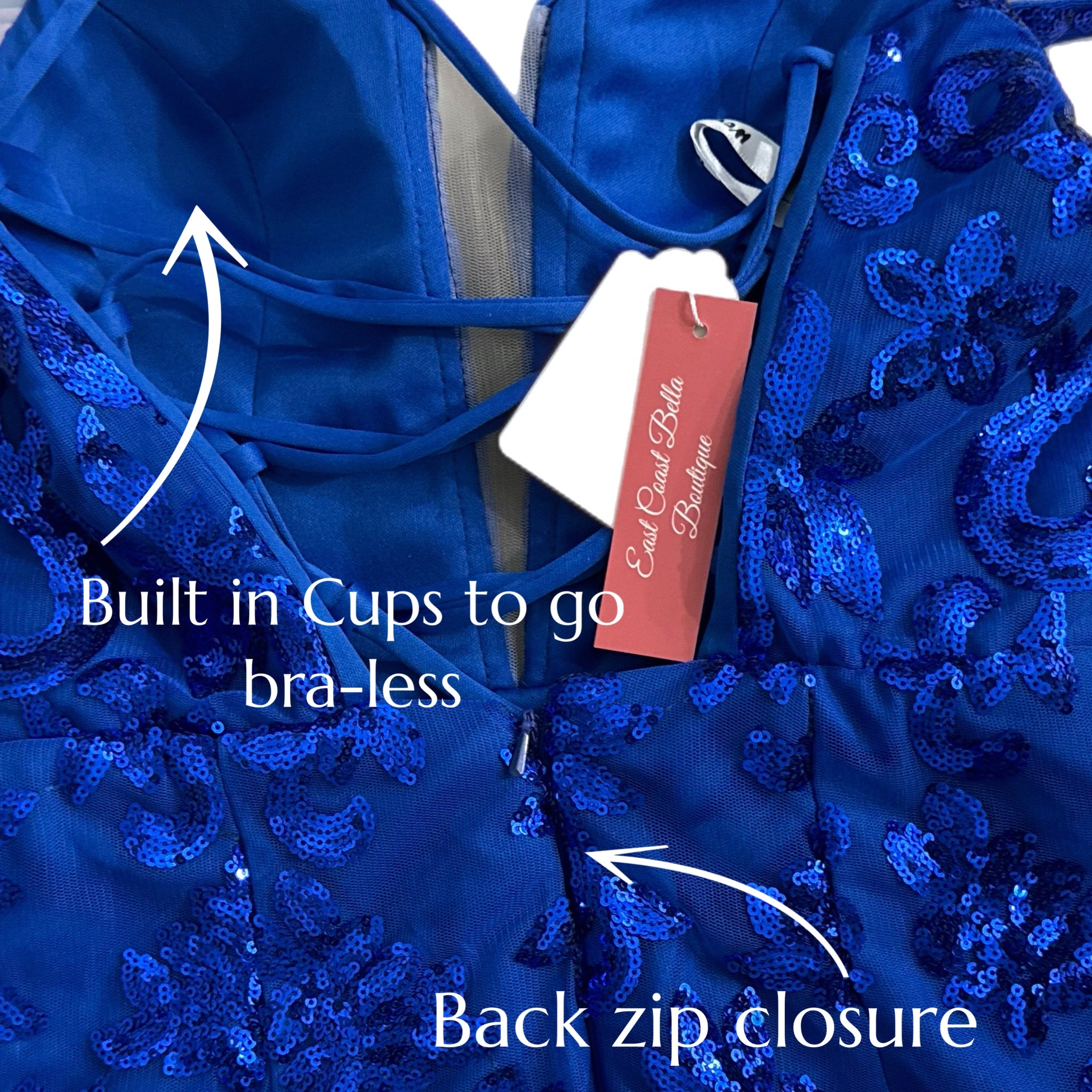 EAST COAST BELLA Royal Blue Sequin Cocktail Dress Corset Back Mini