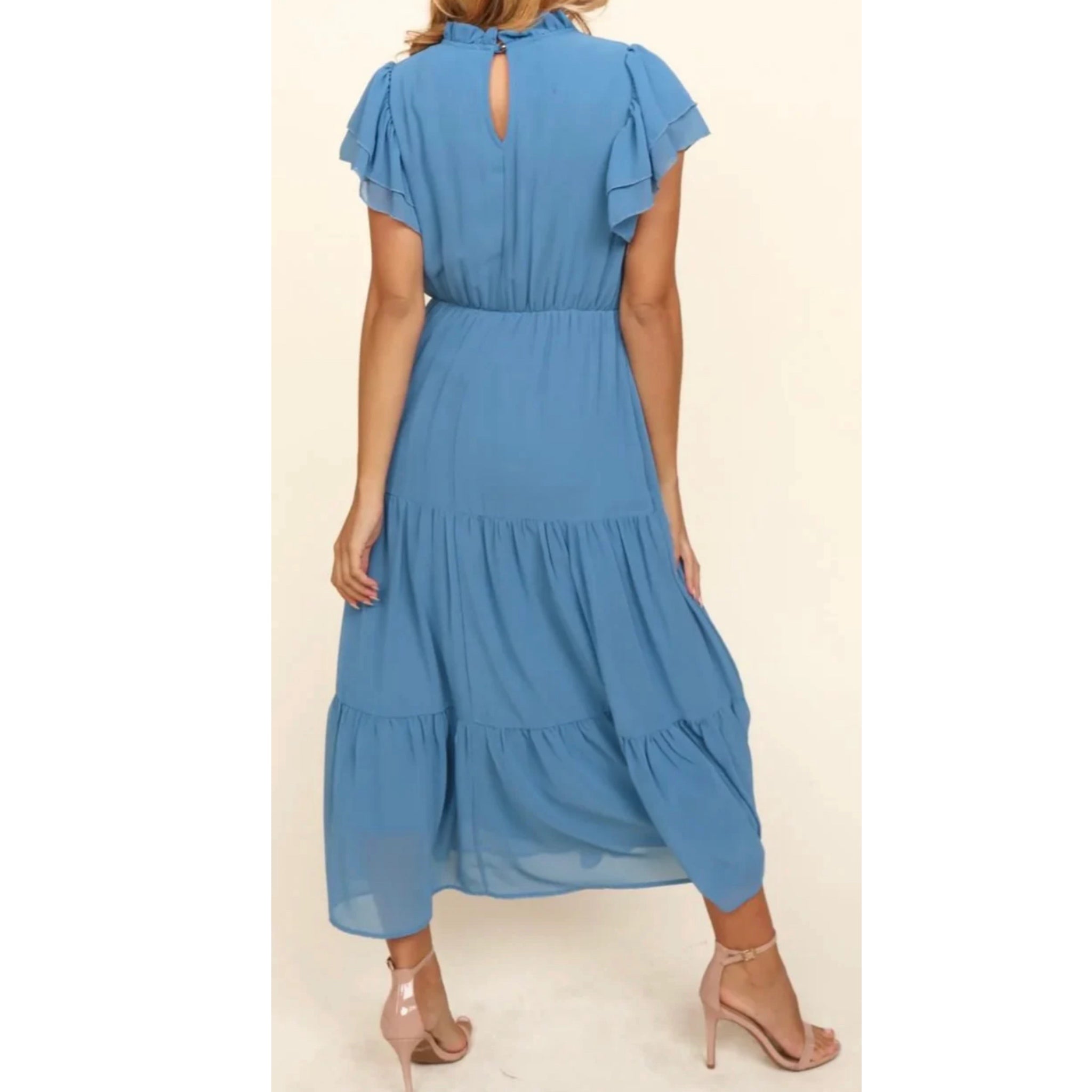 HAPTICS Coastal Blue Mock Neck Maxi Dress with Side Pockets