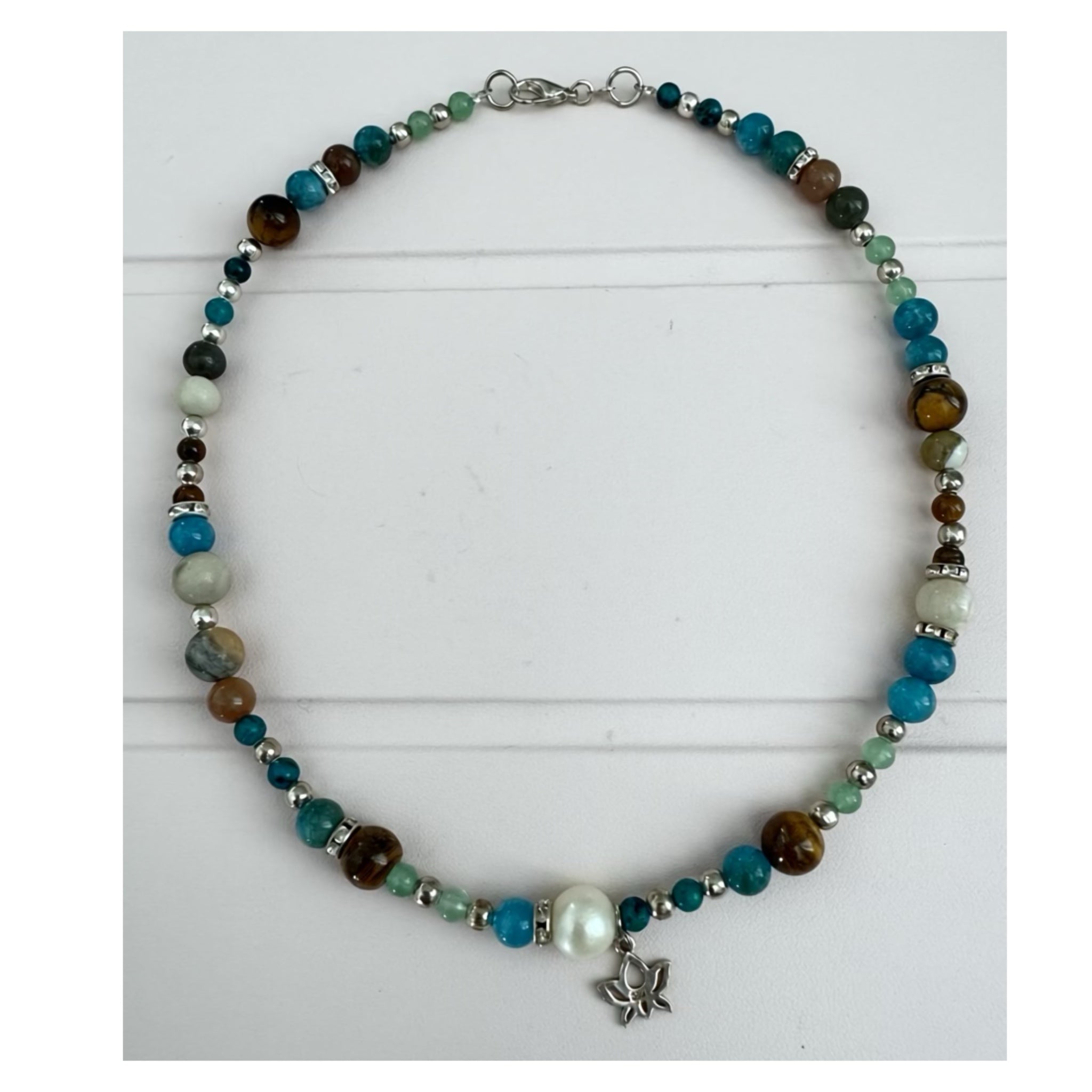 Handmade Sterling Silver S925 Lotus Pendant Gemstone Necklace Pearl Tigers Eye