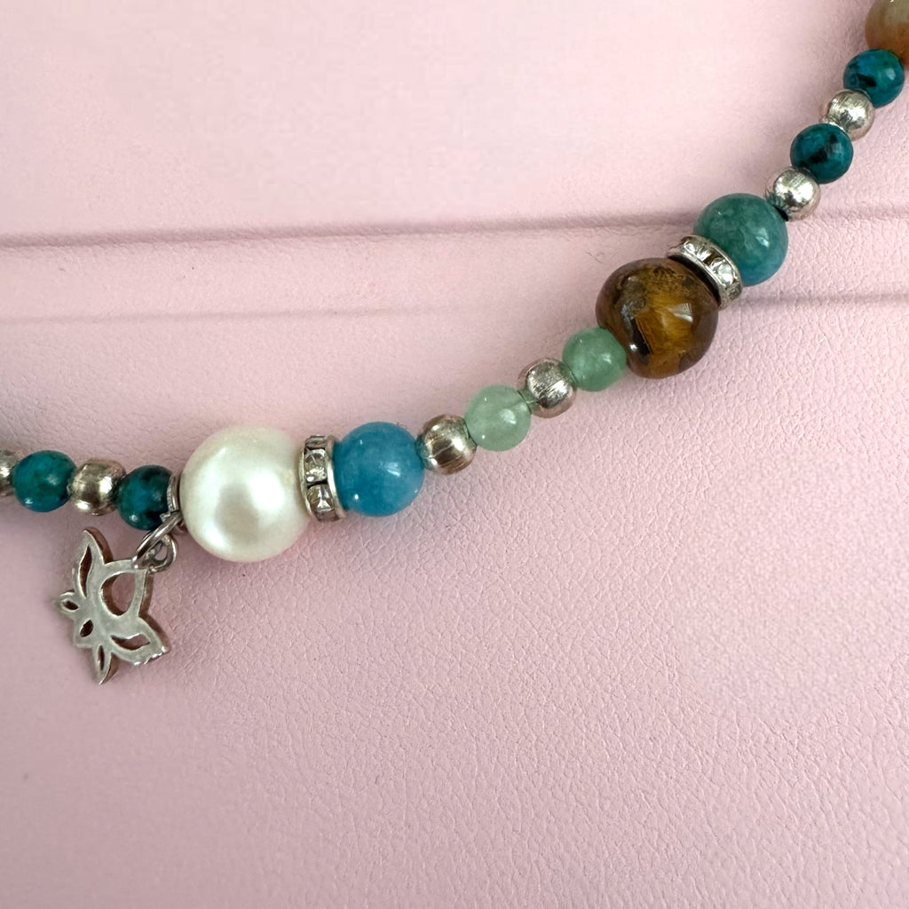 Handmade Sterling Silver S925 Lotus Pendant Gemstone Necklace Pearl Tigers Eye