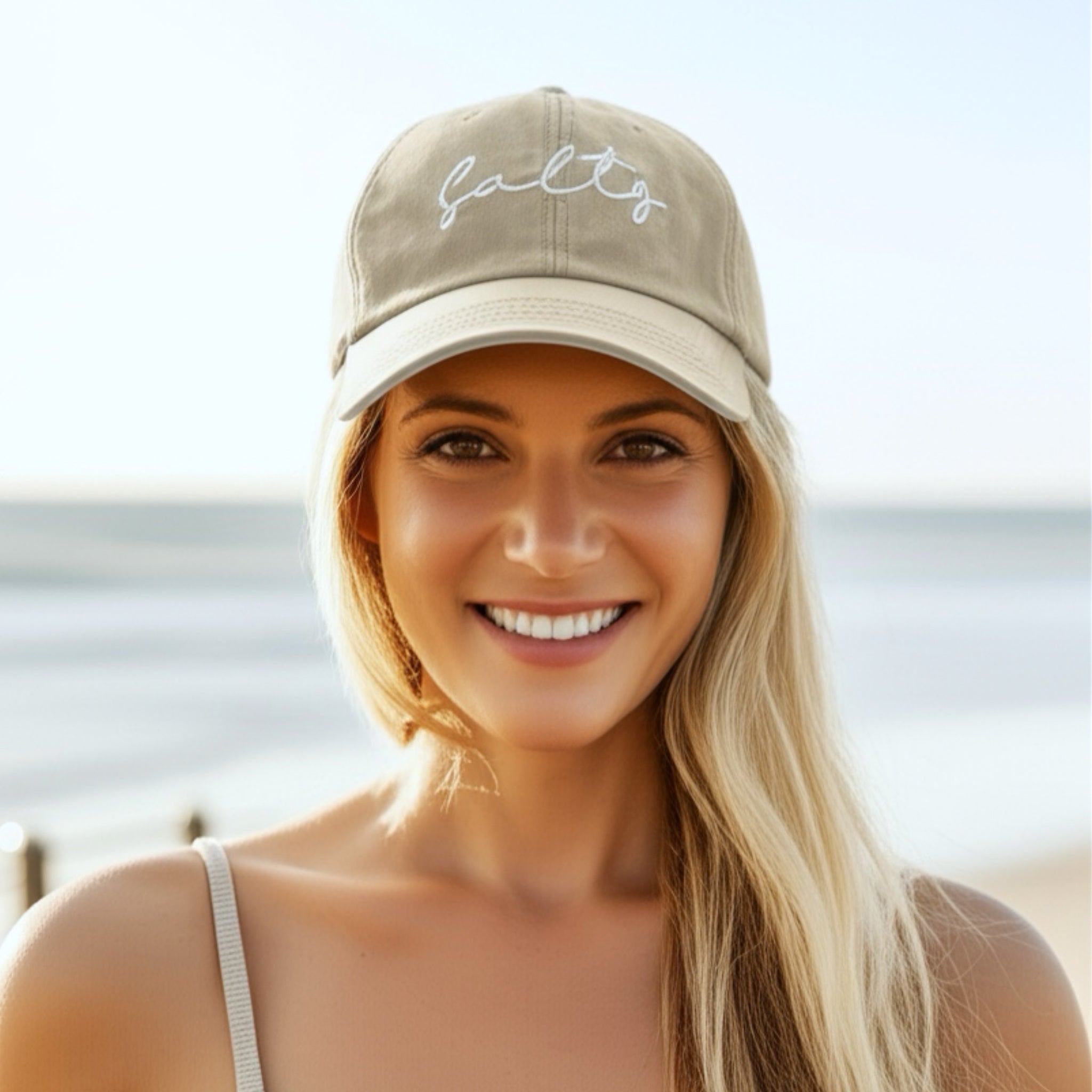 SALTY Women’s Beachy Baseball Cap Cotton Hat In Mocha Ash Embroidered Adjustable