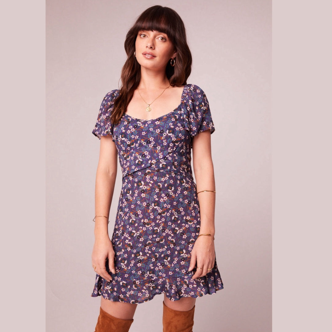 BAND OF THE FREE Floral Short Sleeve Mini Dress Boho Cottage