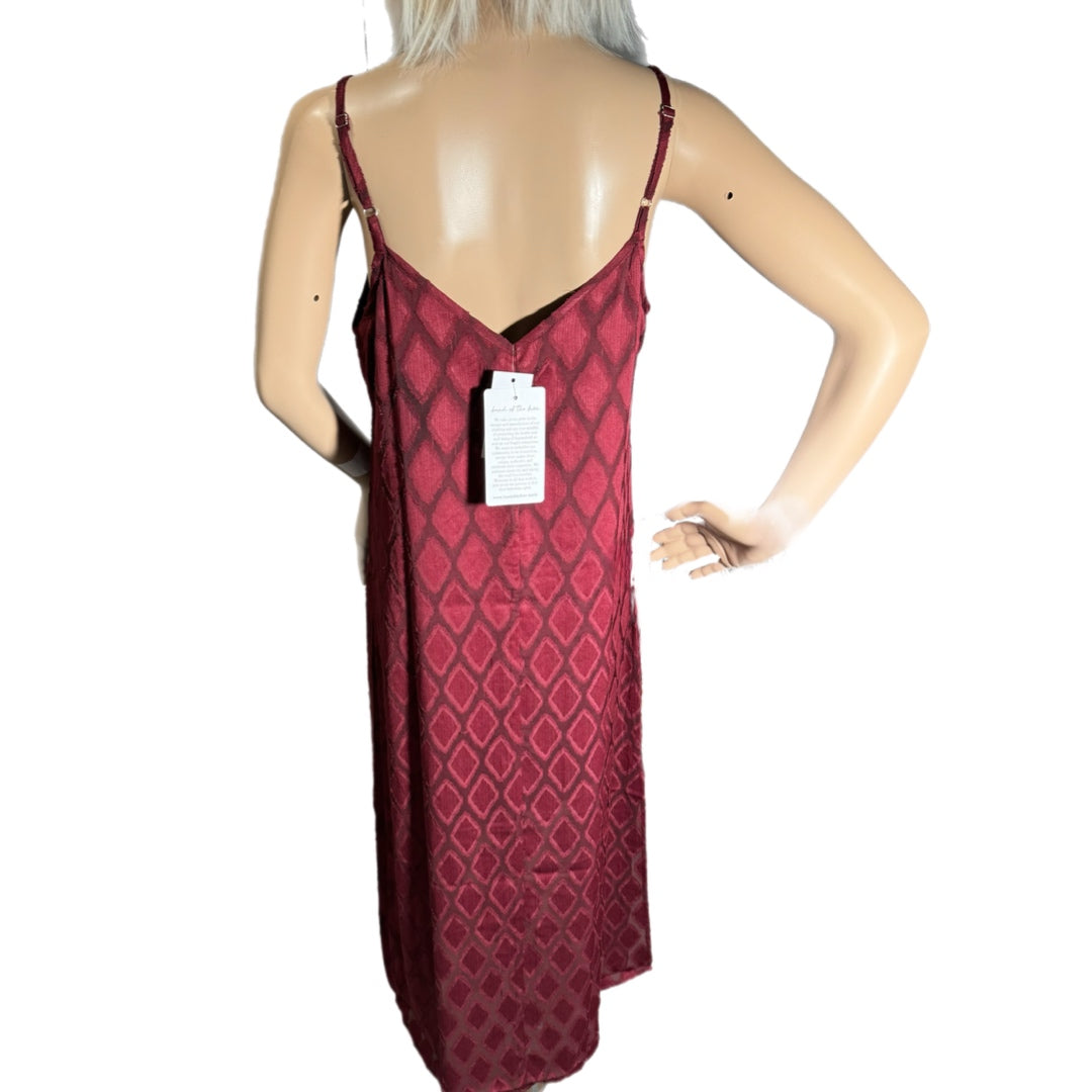 BAND OF THE FREE Lila Burgundy Autumn Slit Midi Dress Sleeveless Boho