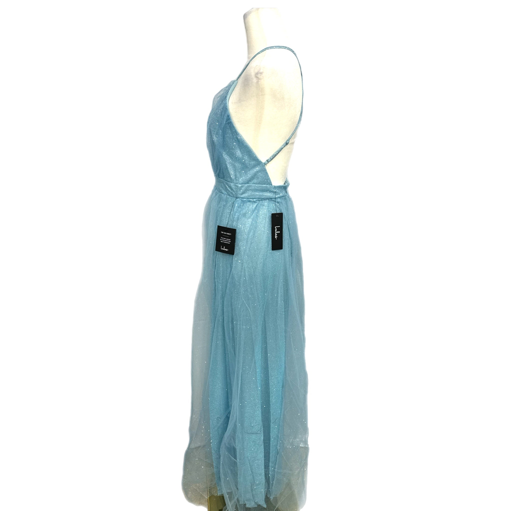 Lulus Enchanting Allure Light Blue Sparkly Tulle Maxi Dress