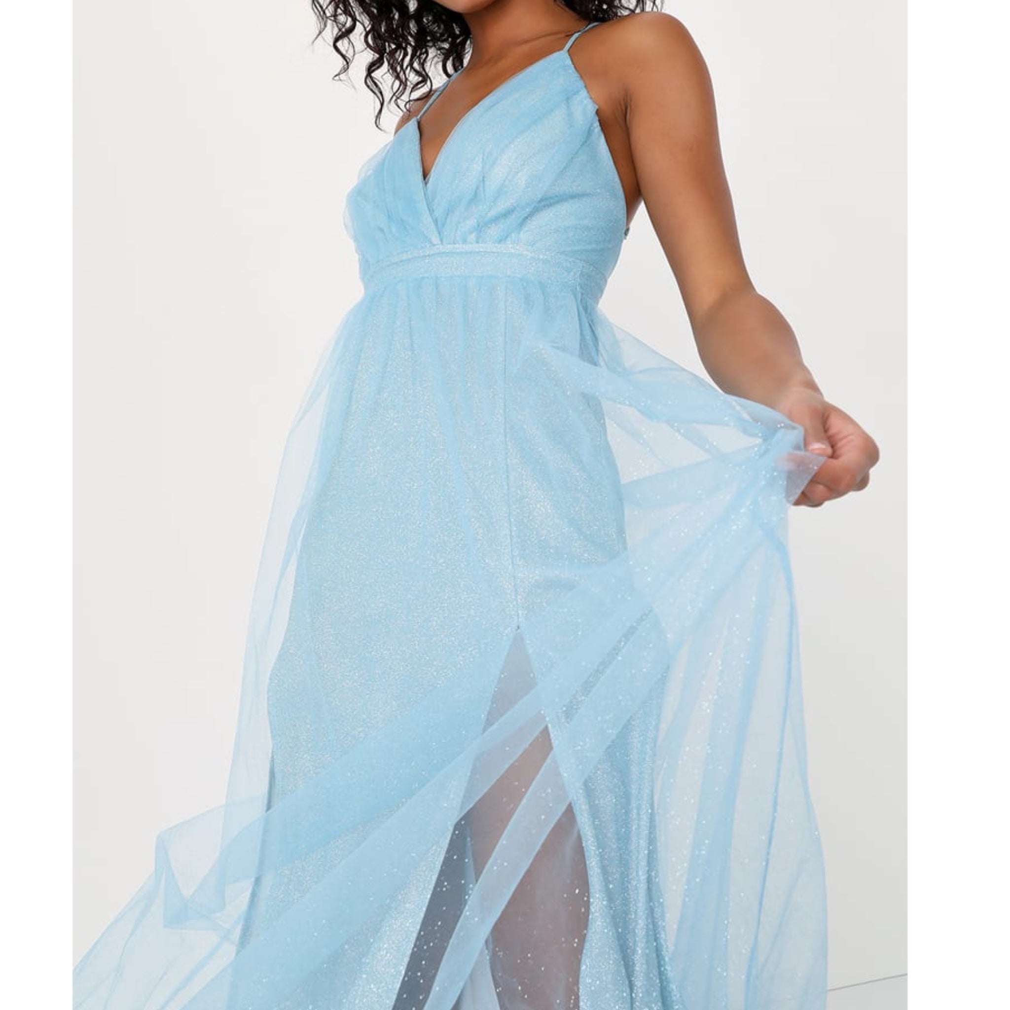 Lulus Enchanting Allure Light Blue Sparkly Tulle Maxi Dress