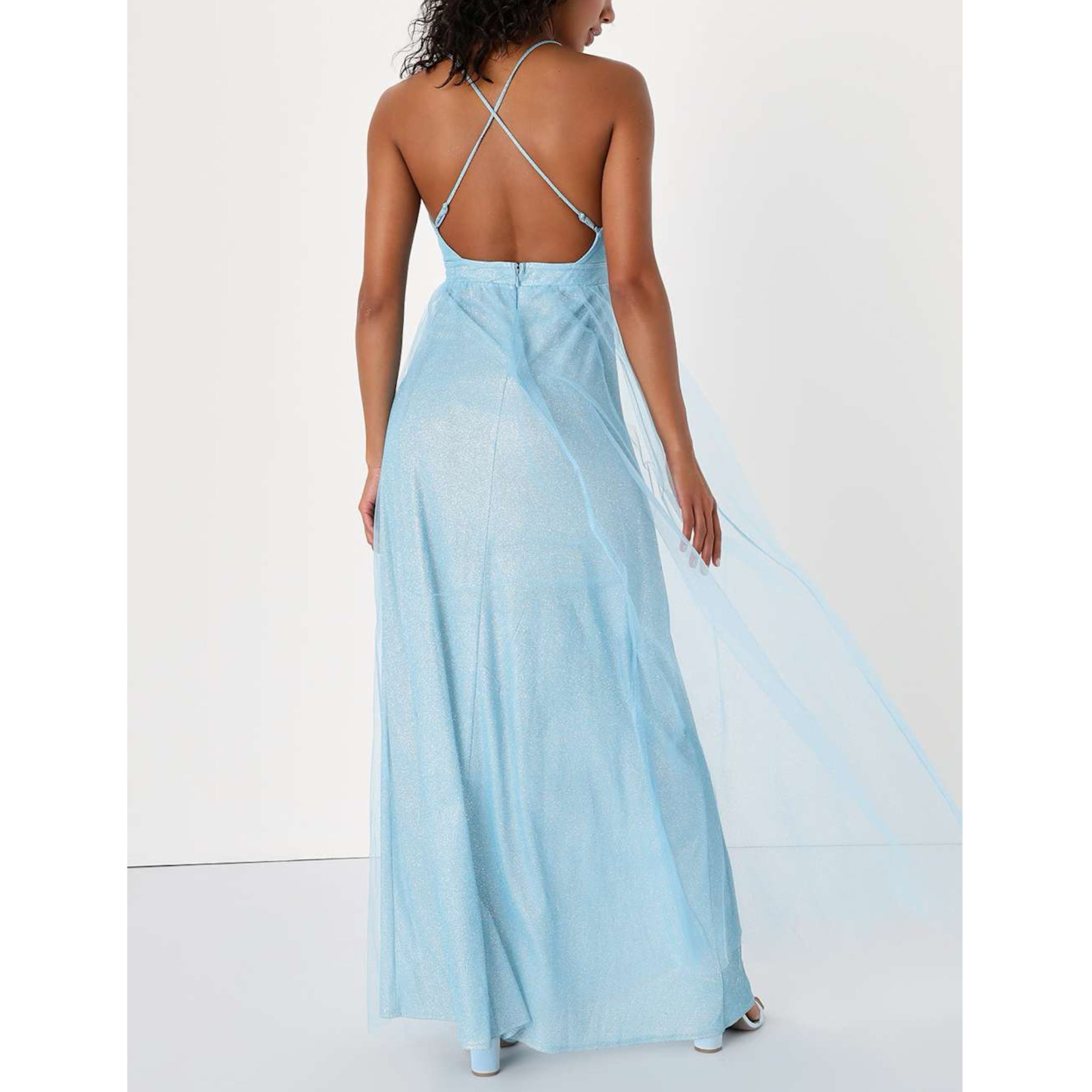 Lulus Enchanting Allure Light Blue Sparkly Tulle Maxi Dress
