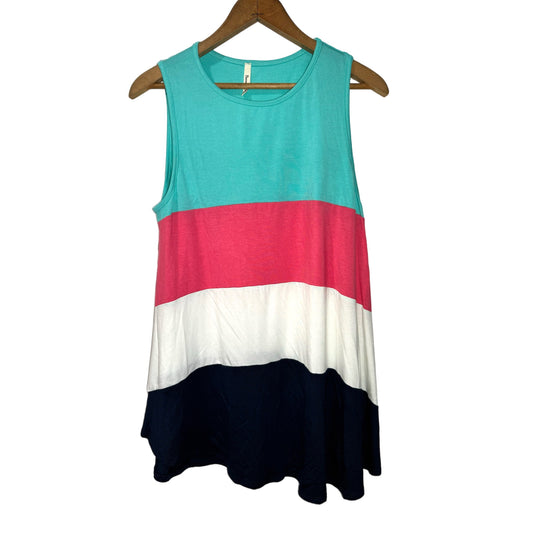 Beeson River Color Block Knit Top Sleeveless Cover Up Tunic Tank USA Made