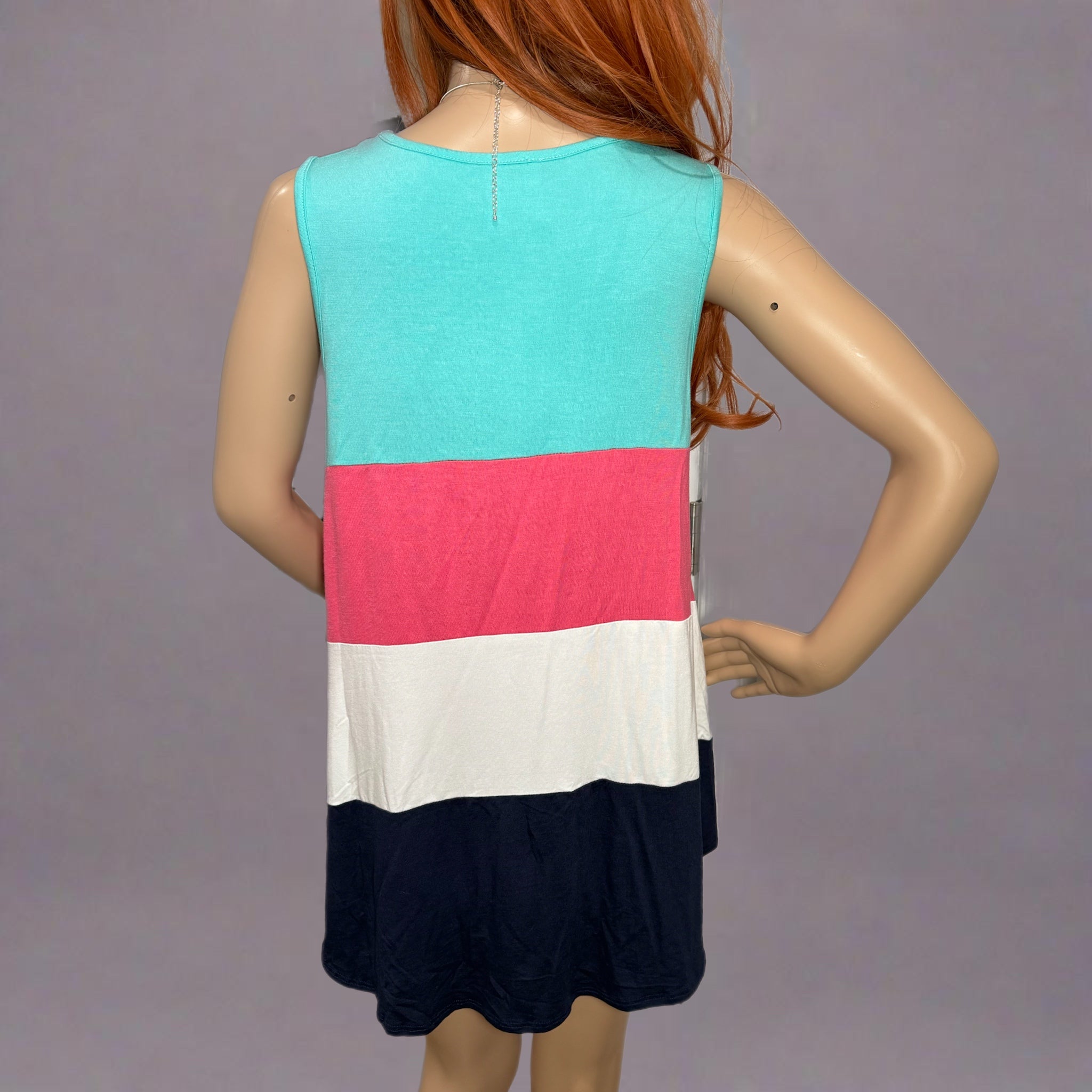 Beeson River Color Block Knit Top Sleeveless Cover Up Tunic Tank USA Made