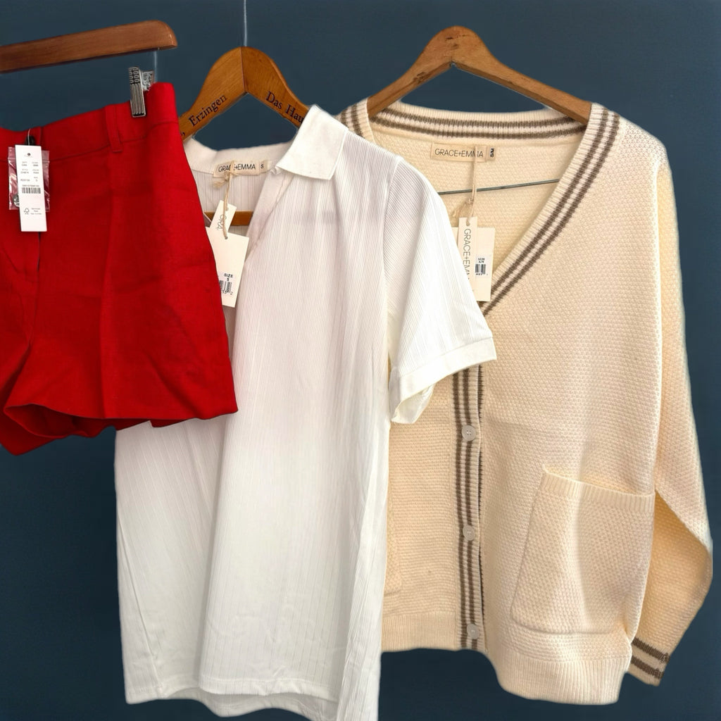 The "Hamptons" Capsule Set: J.Crew Linen Shorts & Grace + Emma Knits 3 Pc