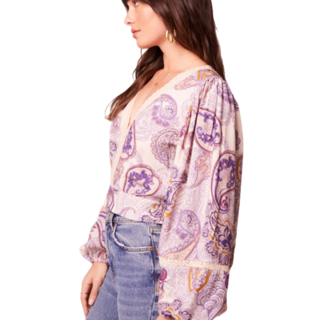 BAND OF THE FREE Boho Peasant Blouse Long Sleeve Paisley Top Cropped