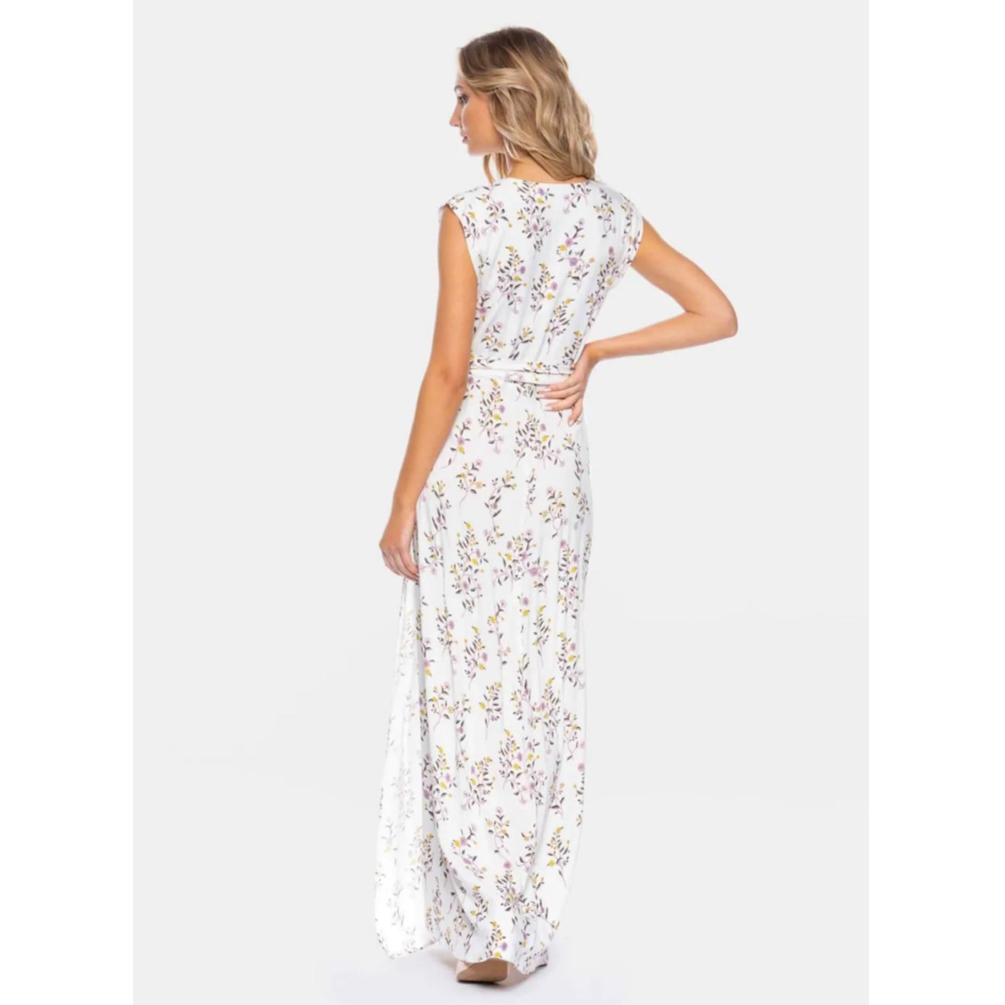 TAVIK ELLETTE Long White Wrap Dress Garden Floral Lined Small Only