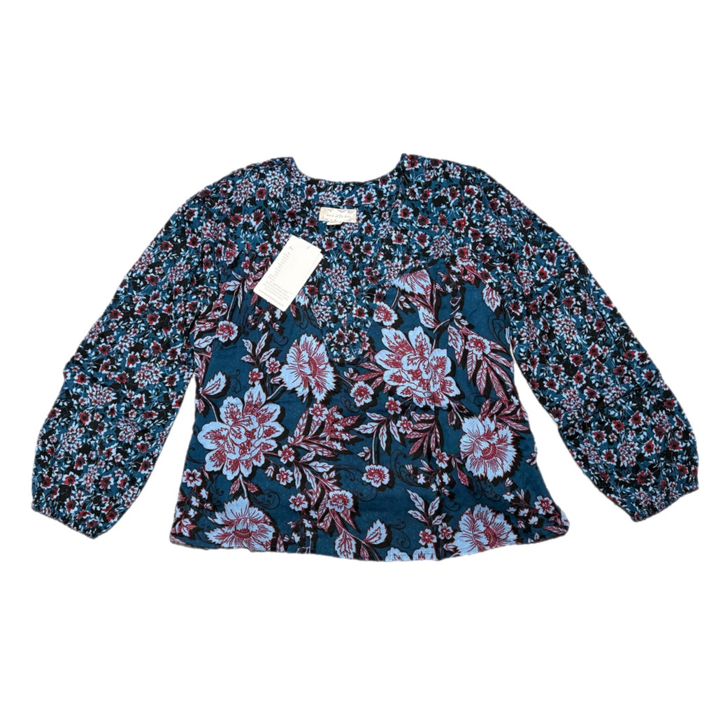 BAND OF THE FREE Josie Blue Floral Print Long Sleeve V Neck Blouse