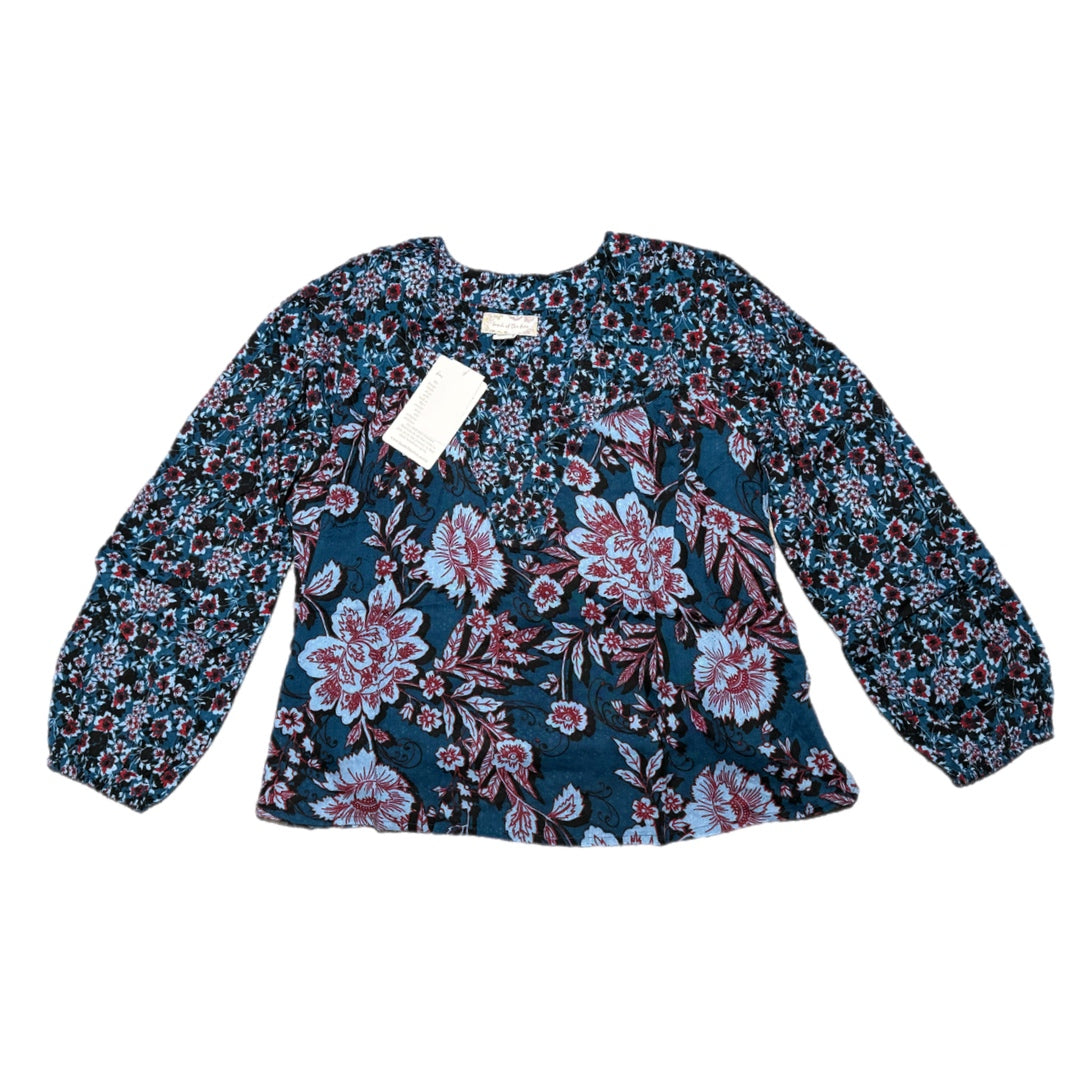 BAND OF THE FREE Josie Blue Floral Print Long Sleeve V Neck Blouse