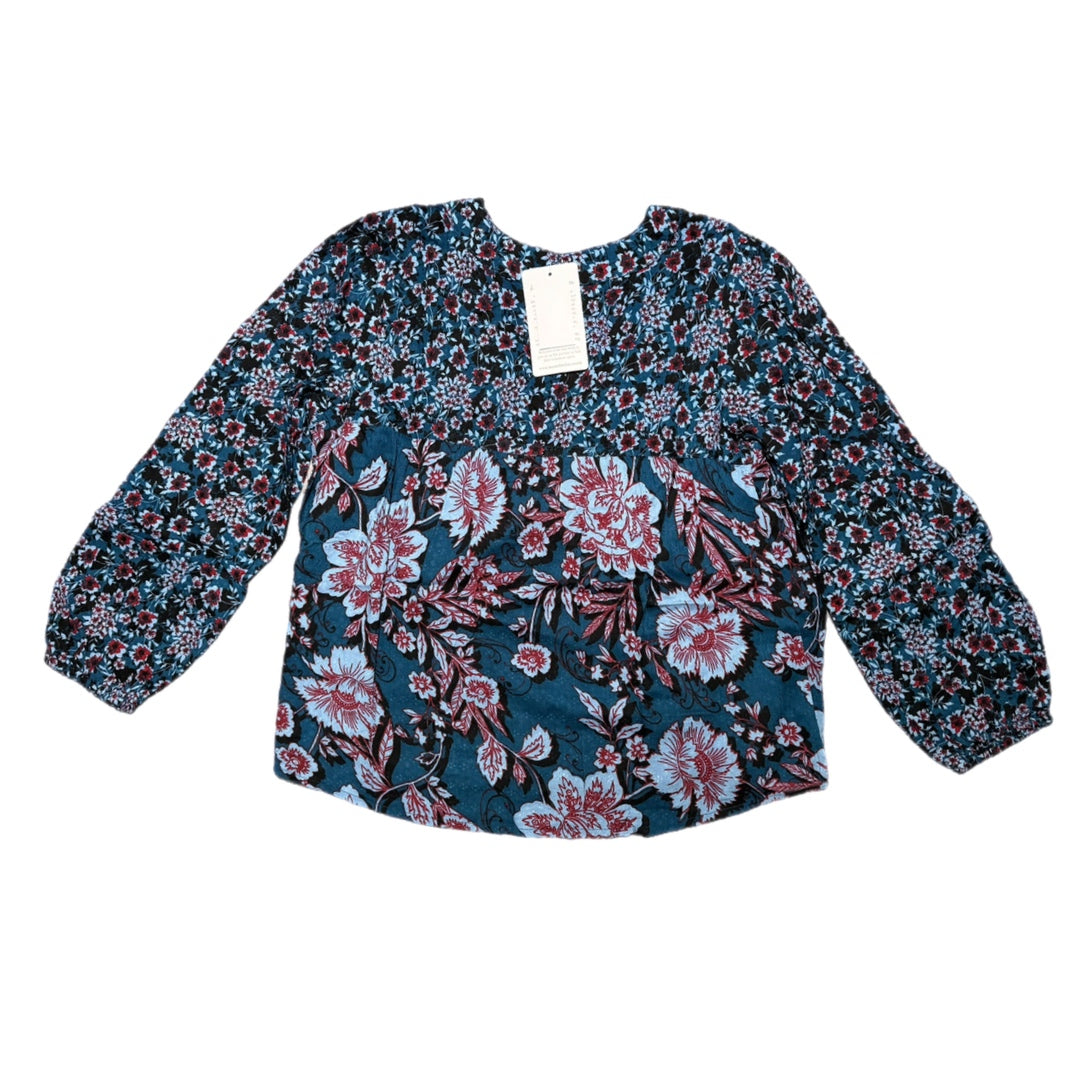 BAND OF THE FREE Josie Blue Floral Print Long Sleeve V Neck Blouse