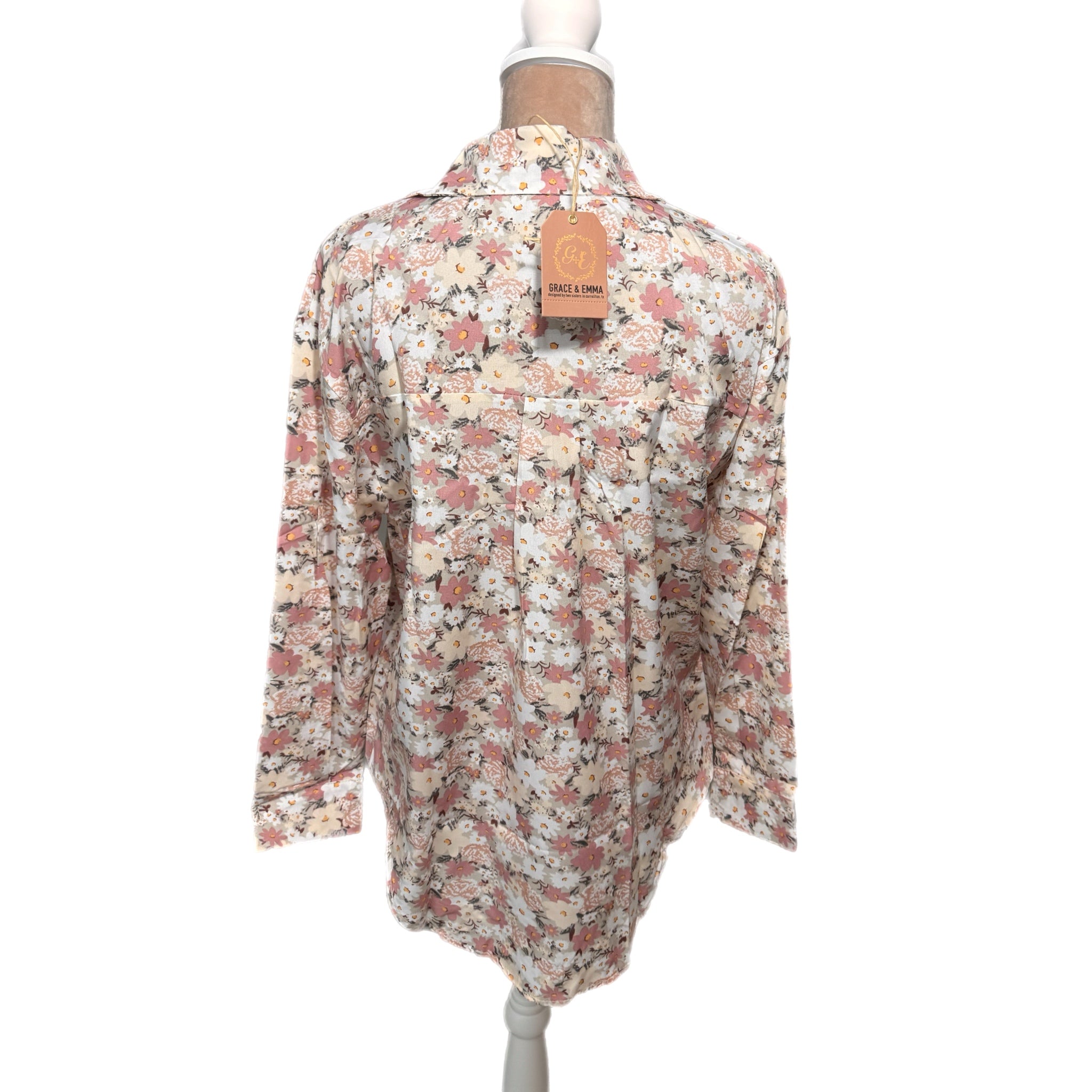 GRACE + EMMA by SOUTHERN GRACE Floral Button Down Relaxed Blouse Multi Pink
