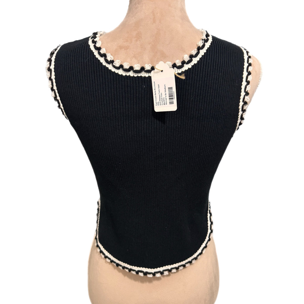 POL Bella Ribbed Knit Tank Vest Crochet Trim Black/White