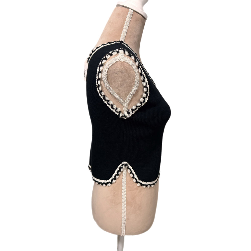 POL Bella Ribbed Knit Tank Vest Crochet Trim Black/White