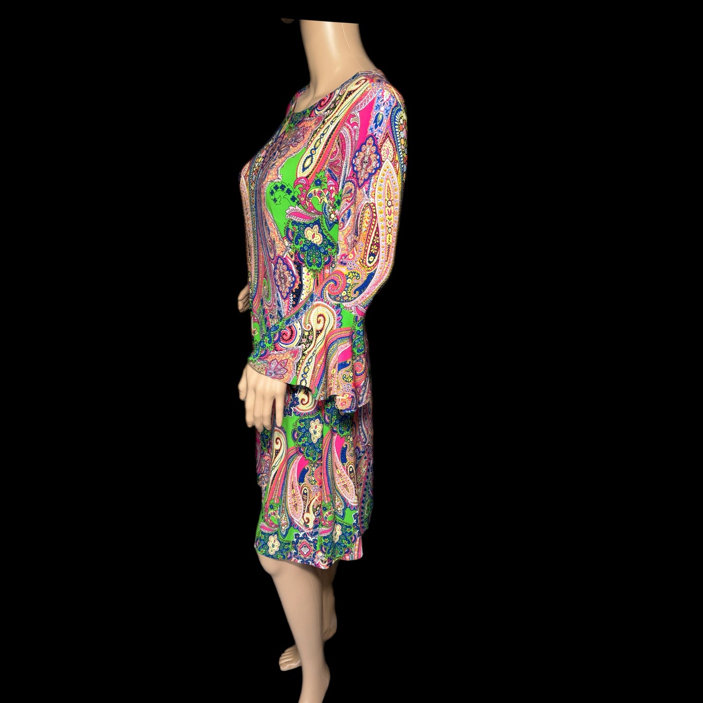 TOMMY HILFIGER A Line Dress Size 8 Medium Colorful Paisley Bell Sleeve Boho