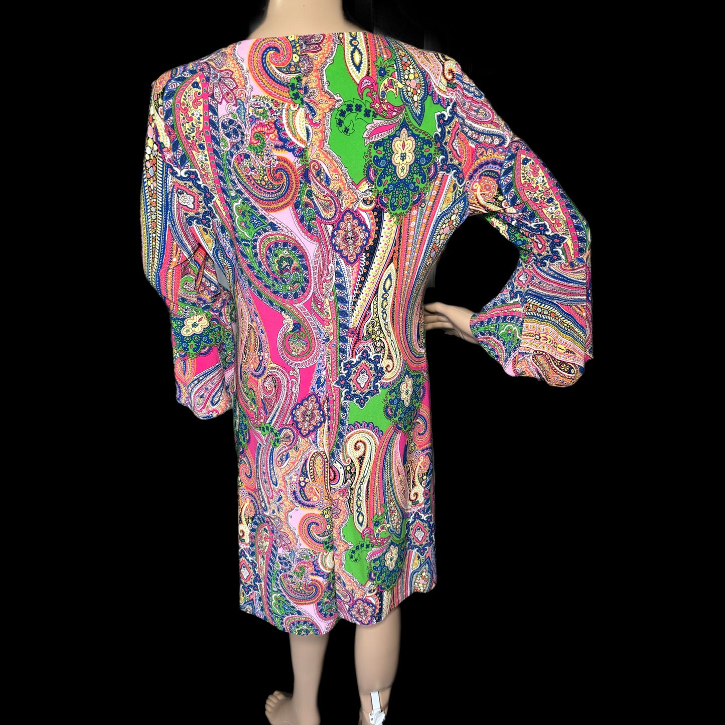 TOMMY HILFIGER A Line Dress Size 8 Medium Colorful Paisley Bell Sleeve Boho