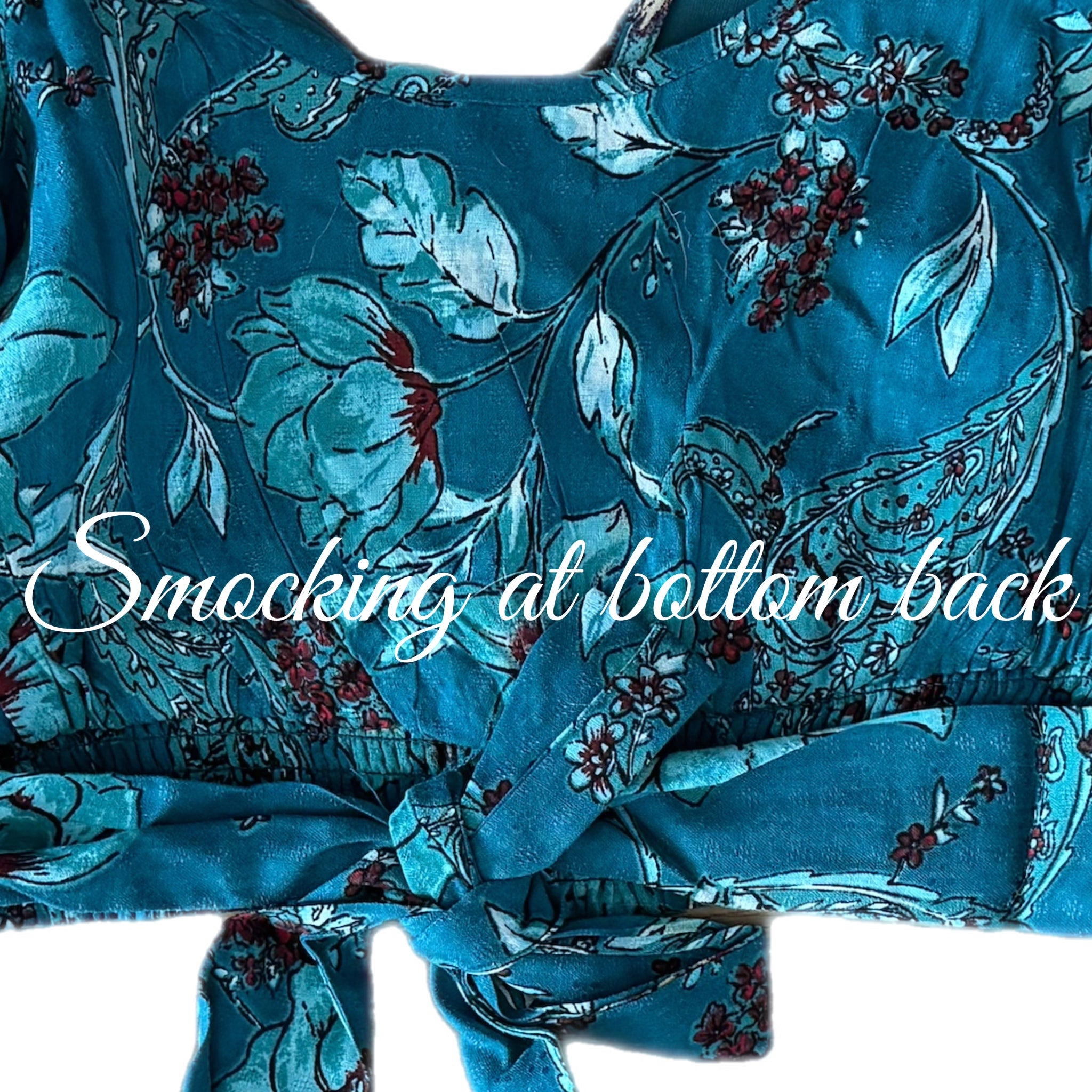 BAND OF THE FREE Sybille Teal Boho Floral Long Sleeve Crop Blouse