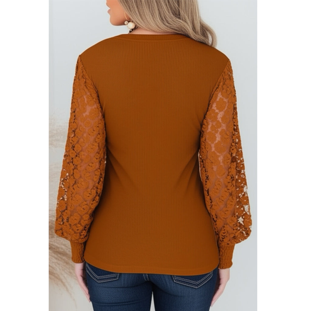 SOUTHERN GRACE Miss Perfect Rust Floral Lace Long Sleeve Blouse
