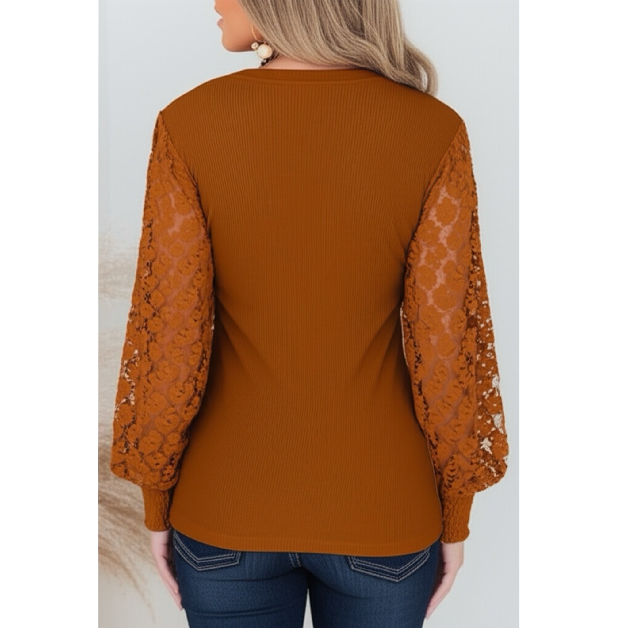 SOUTHERN GRACE Miss Perfect Rust Floral Lace Long Sleeve Blouse