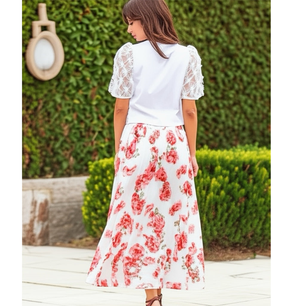 SOUTHERN GRACE White Blossoms Short Puff Sleeve Blouse