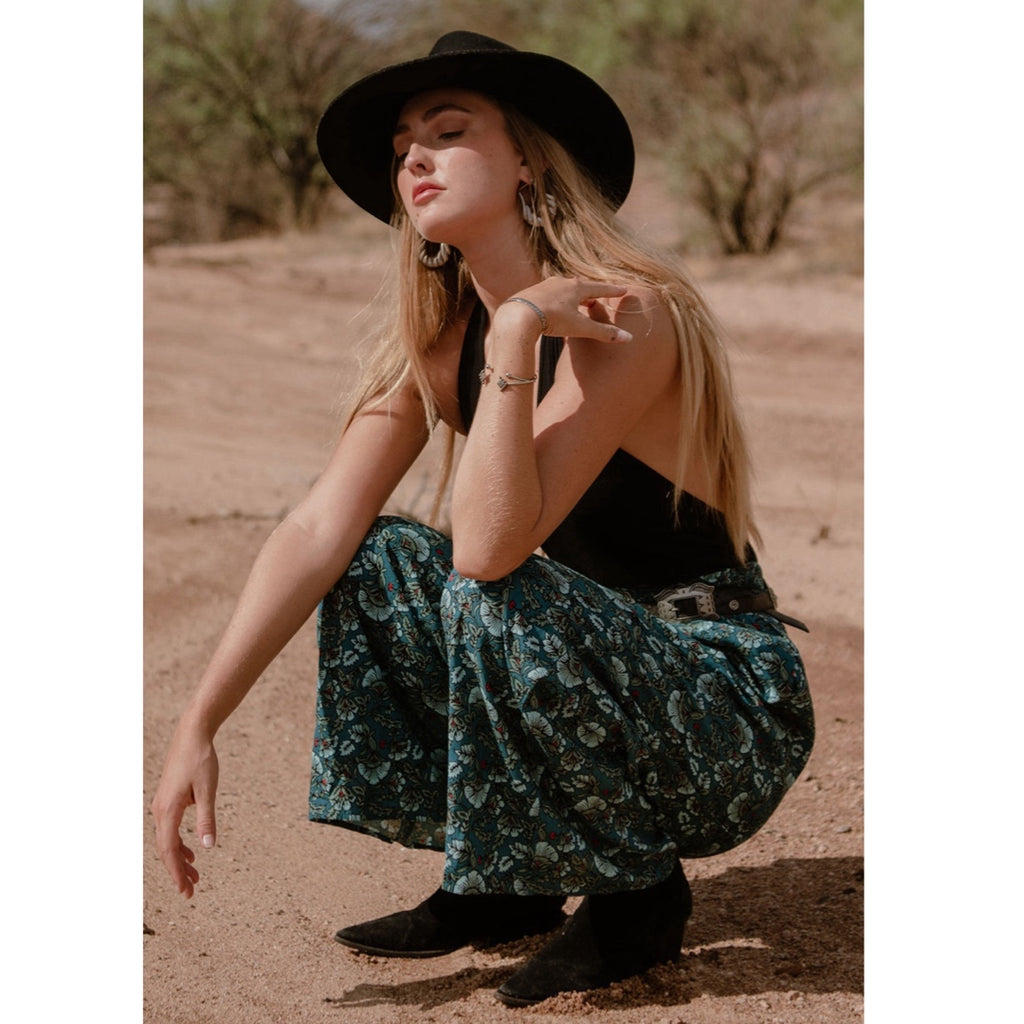BAND OF THE FREE Elise Teal Floral Boho High Waist Wide Leg Pants