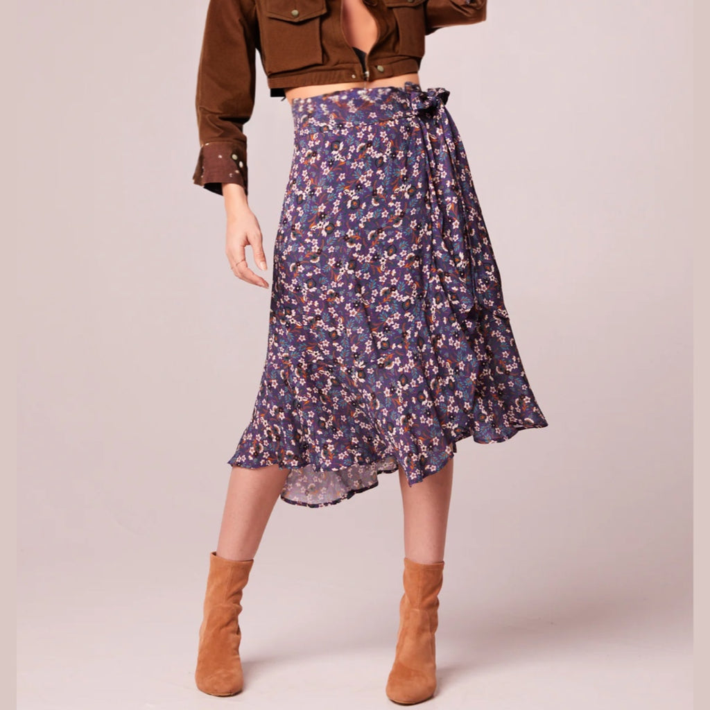 BAND OF THE FREE Linaelle Purple Floral Faux Wrap Skirt Midi