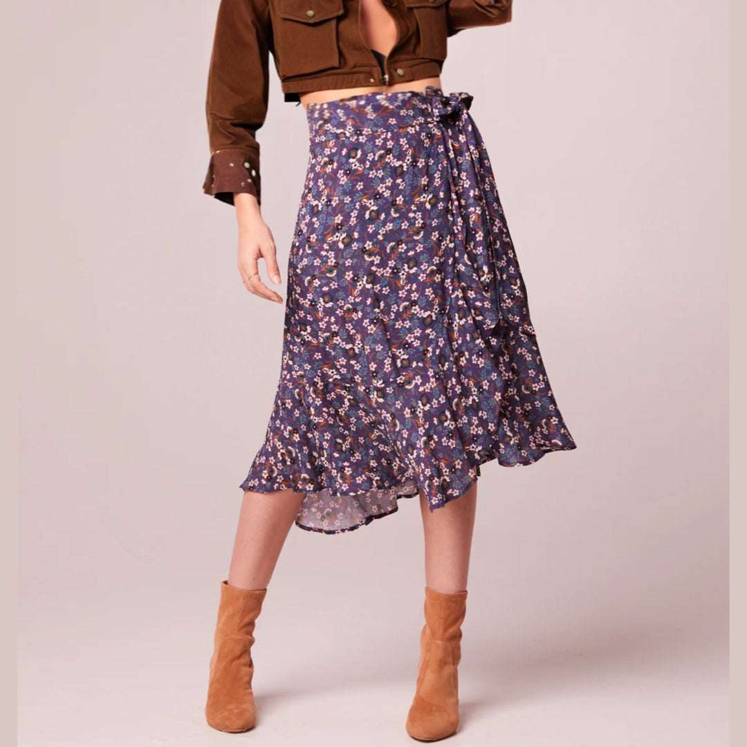 BAND OF THE FREE Linaelle Purple Floral Faux Wrap Skirt Midi