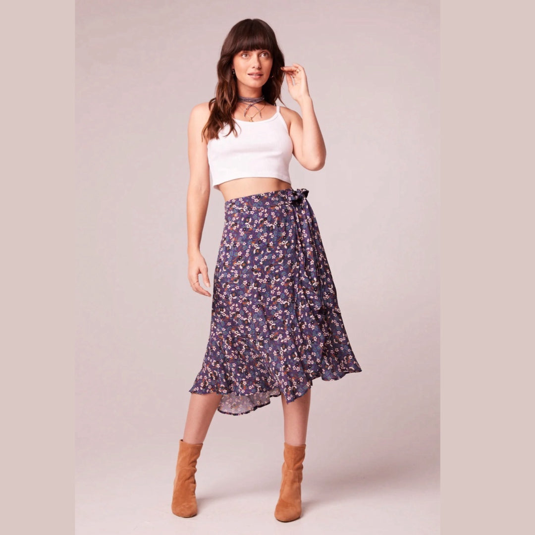 BAND OF THE FREE Linaelle Purple Floral Faux Wrap Skirt Midi