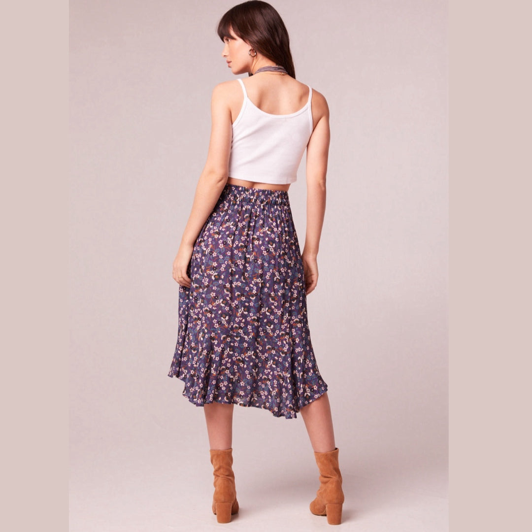 BAND OF THE FREE Linaelle Purple Floral Faux Wrap Skirt Midi