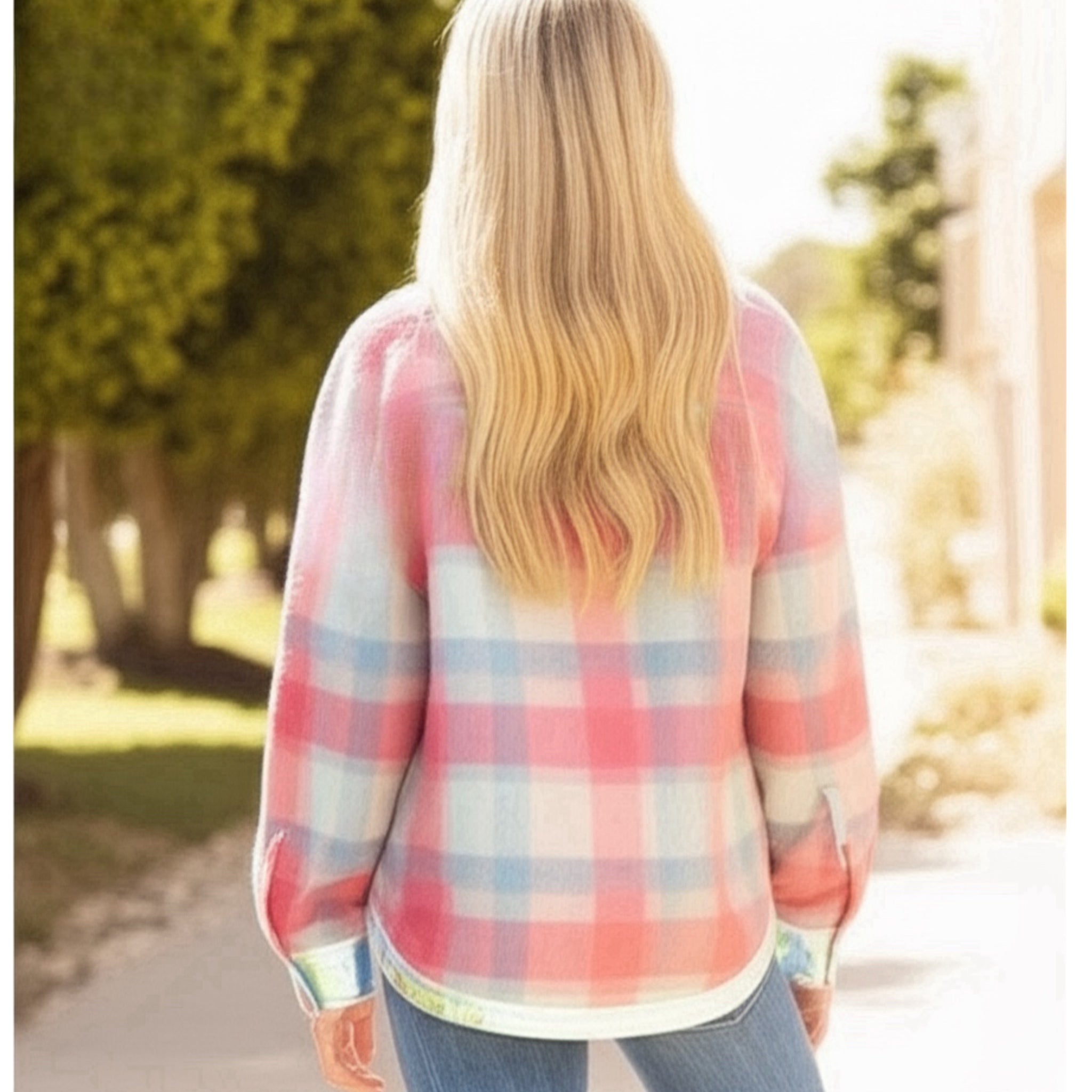 SOUTHERN GRACE Pretty in Pink Tweed Plaid Silver Buttoned Shacket
