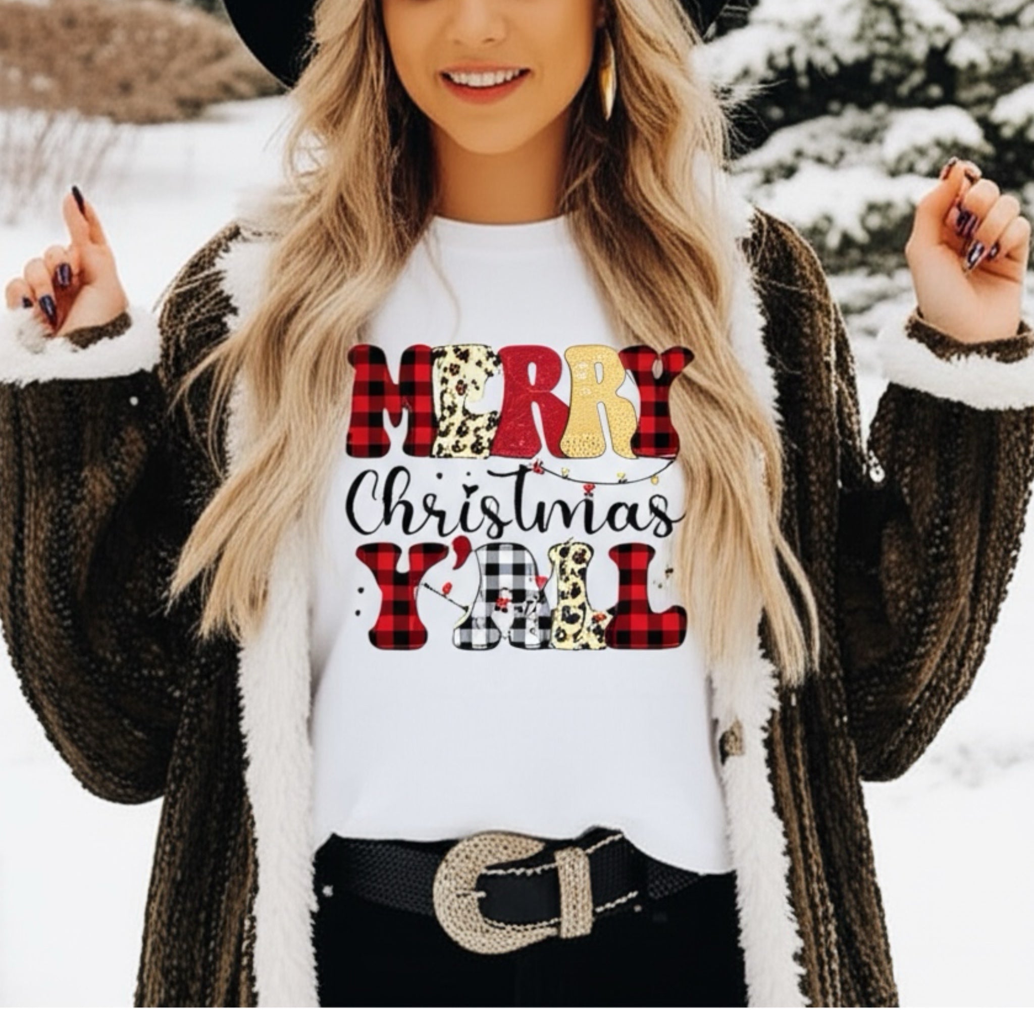 Merry Christmas Y'all Leopard Print Graphic White Oversized Cotton T Shirt