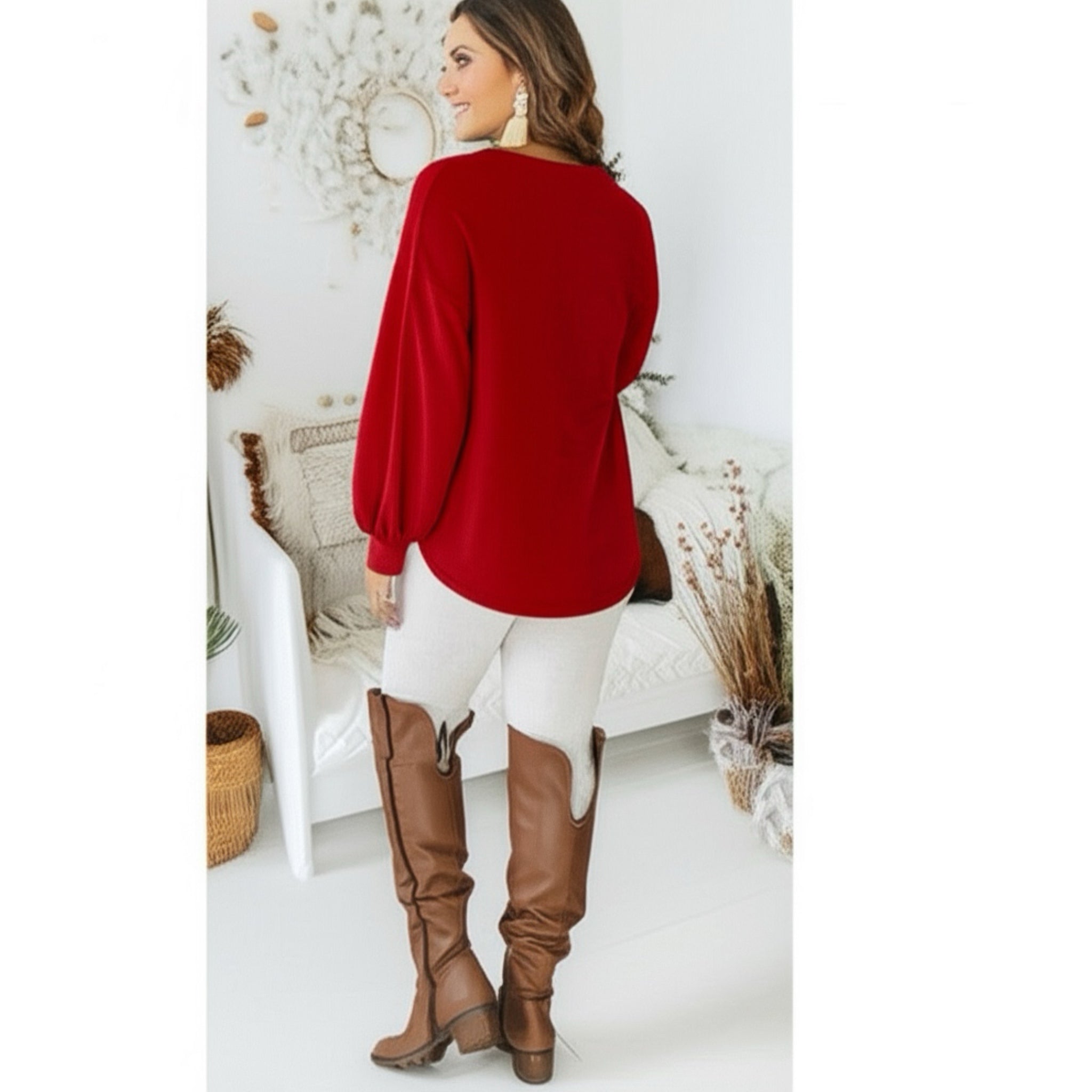 SOUTHERN GRACE Holiday Fusion Patchwork Blouse Animal Plaid in Red