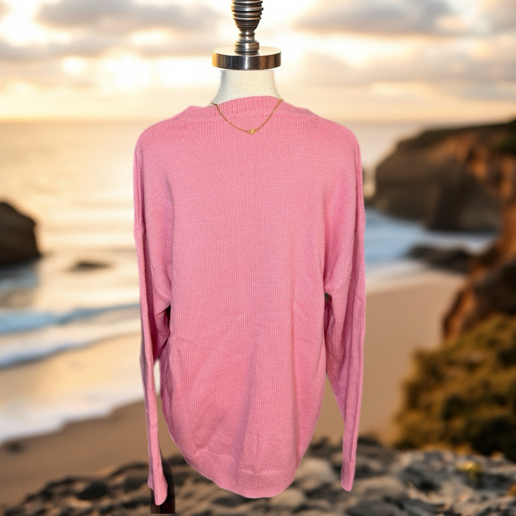 HAPTICS Pink "BABE" Embroidered Knit Oversized Sweater Large Only