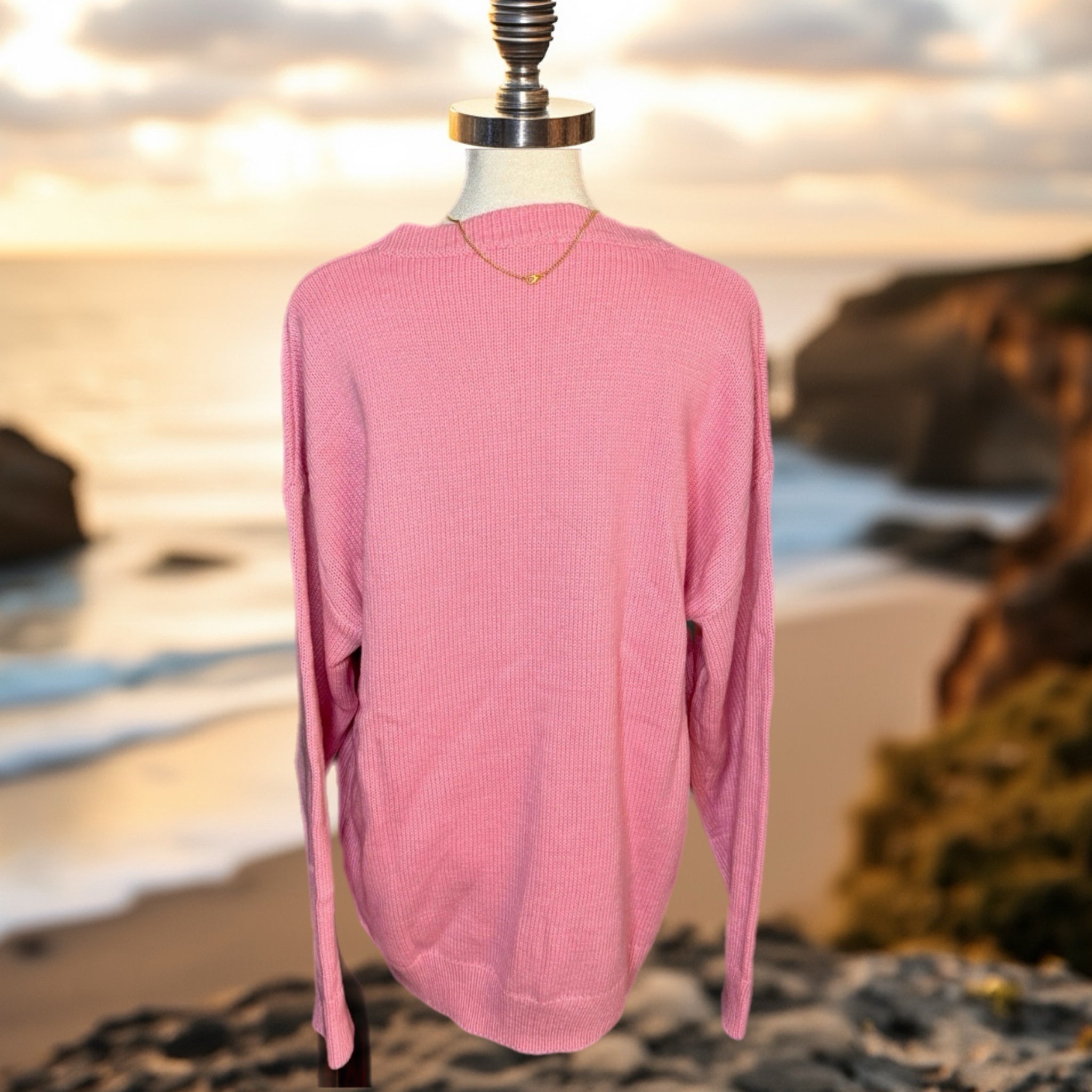 HAPTICS Pink "BABE" Embroidered Knit Oversized Sweater Large Only