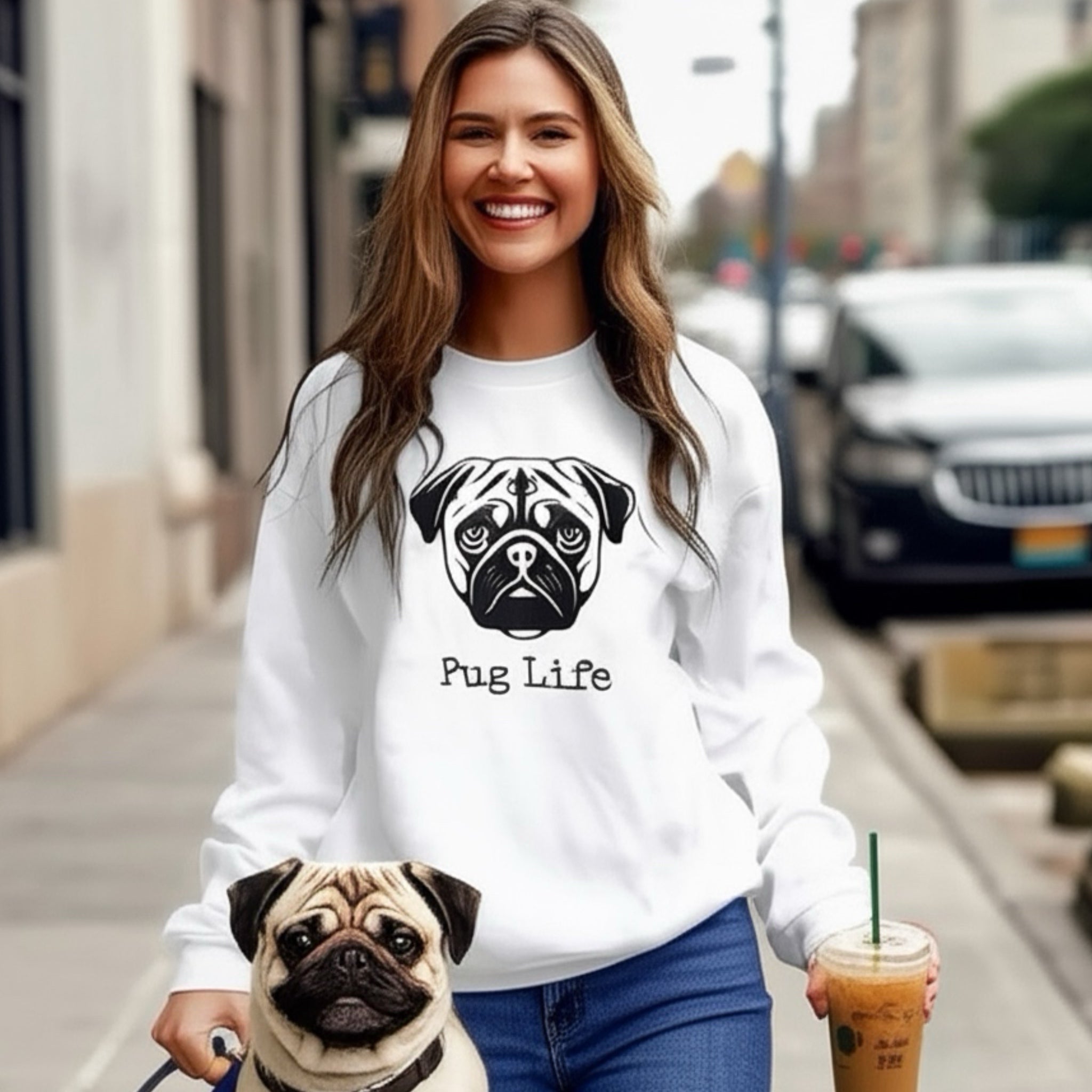 Unisex Adult “Pug Life” Crew Neck Sweatshirt Fleece Super Soft
