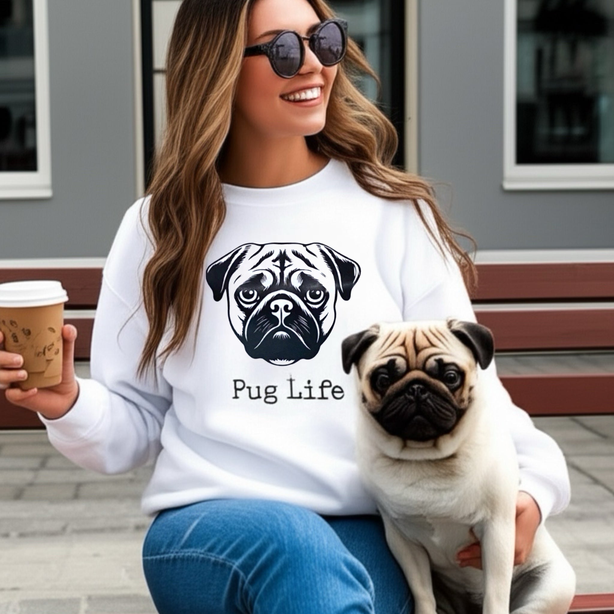 Unisex Adult “Pug Life” Crew Neck Sweatshirt Fleece Super Soft