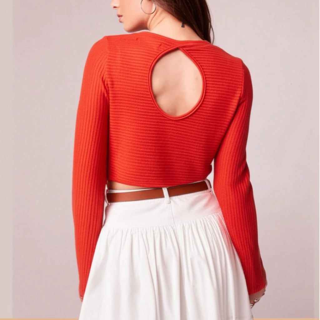 BAND OF THE FREE BOG Alize Red Rust Long Sleeve Cropped Top Blouse