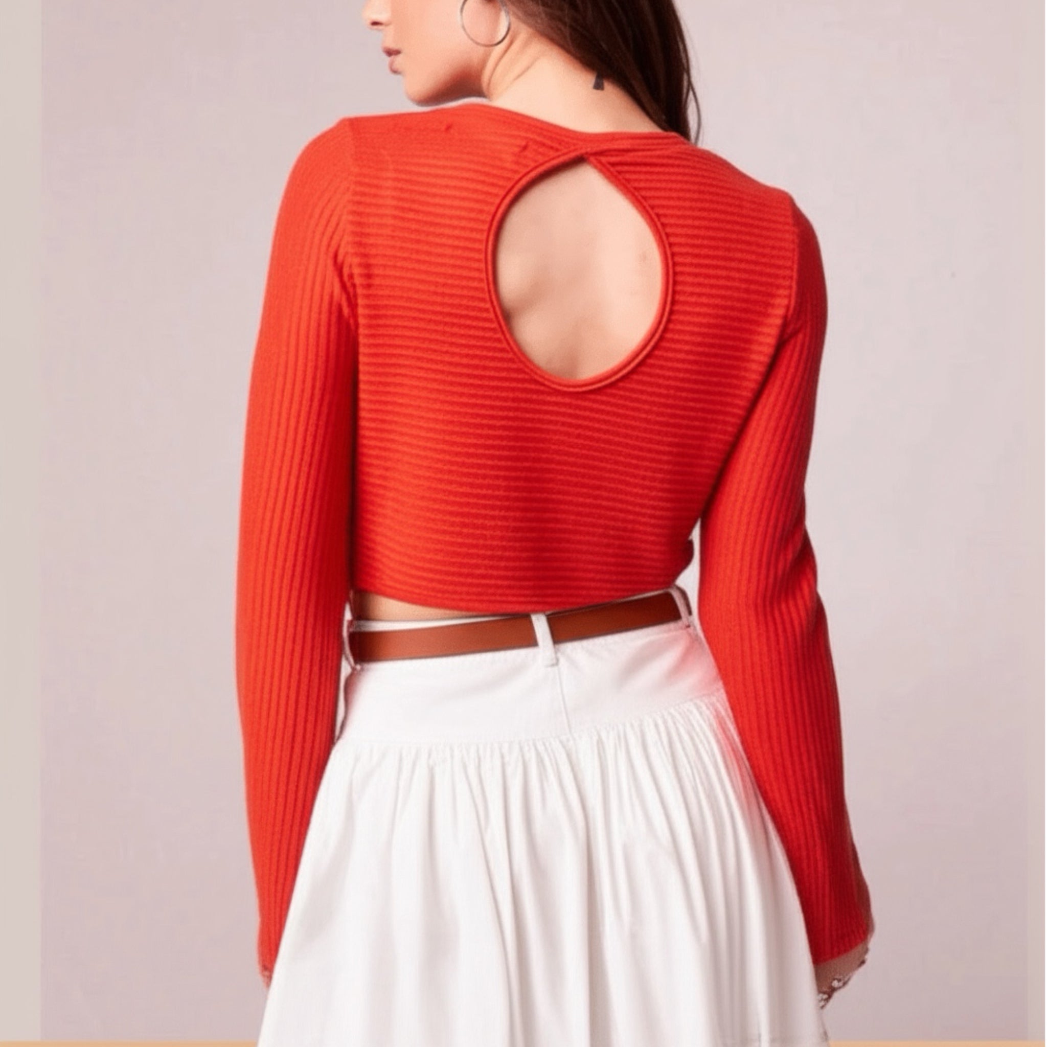 BAND OF THE FREE BOG Alize Red Rust Long Sleeve Cropped Top Blouse