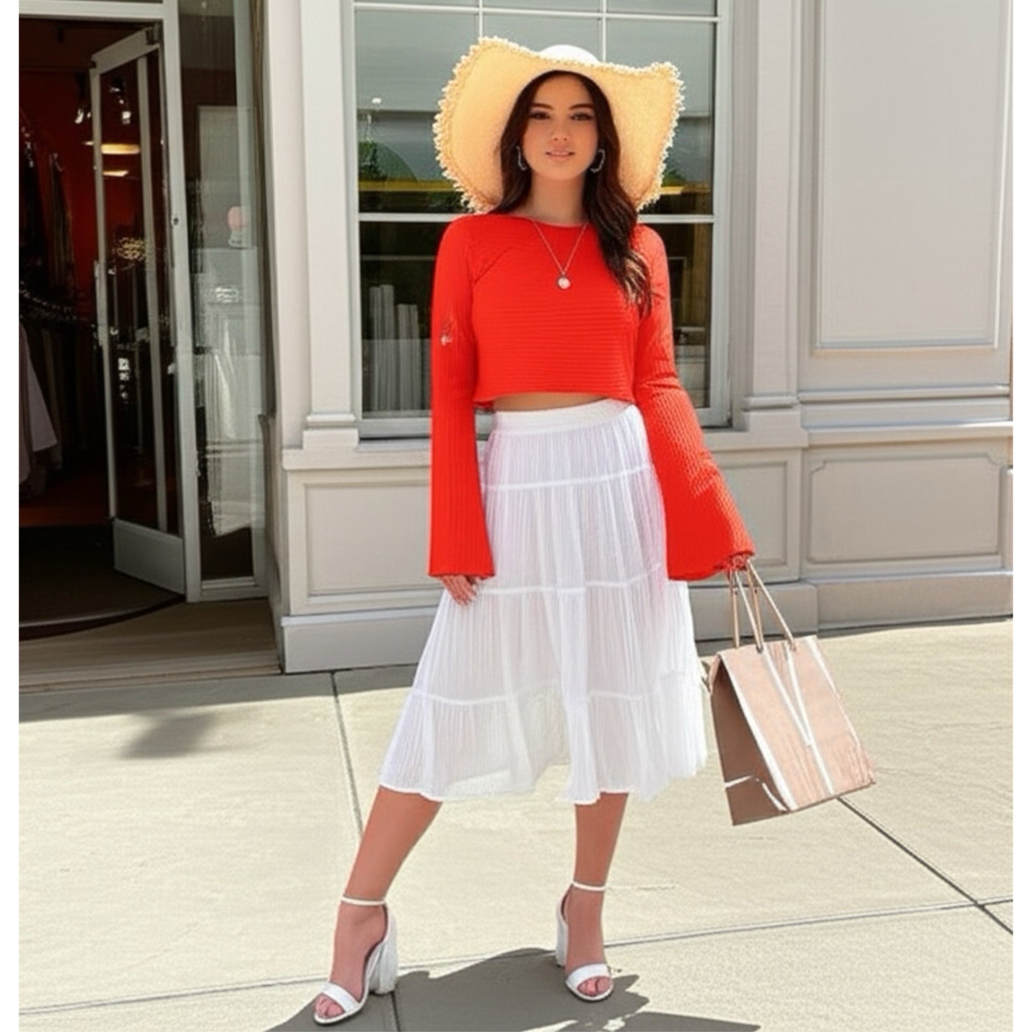 BAND OF THE FREE BOG Alize Red Rust Long Sleeve Cropped Top Blouse