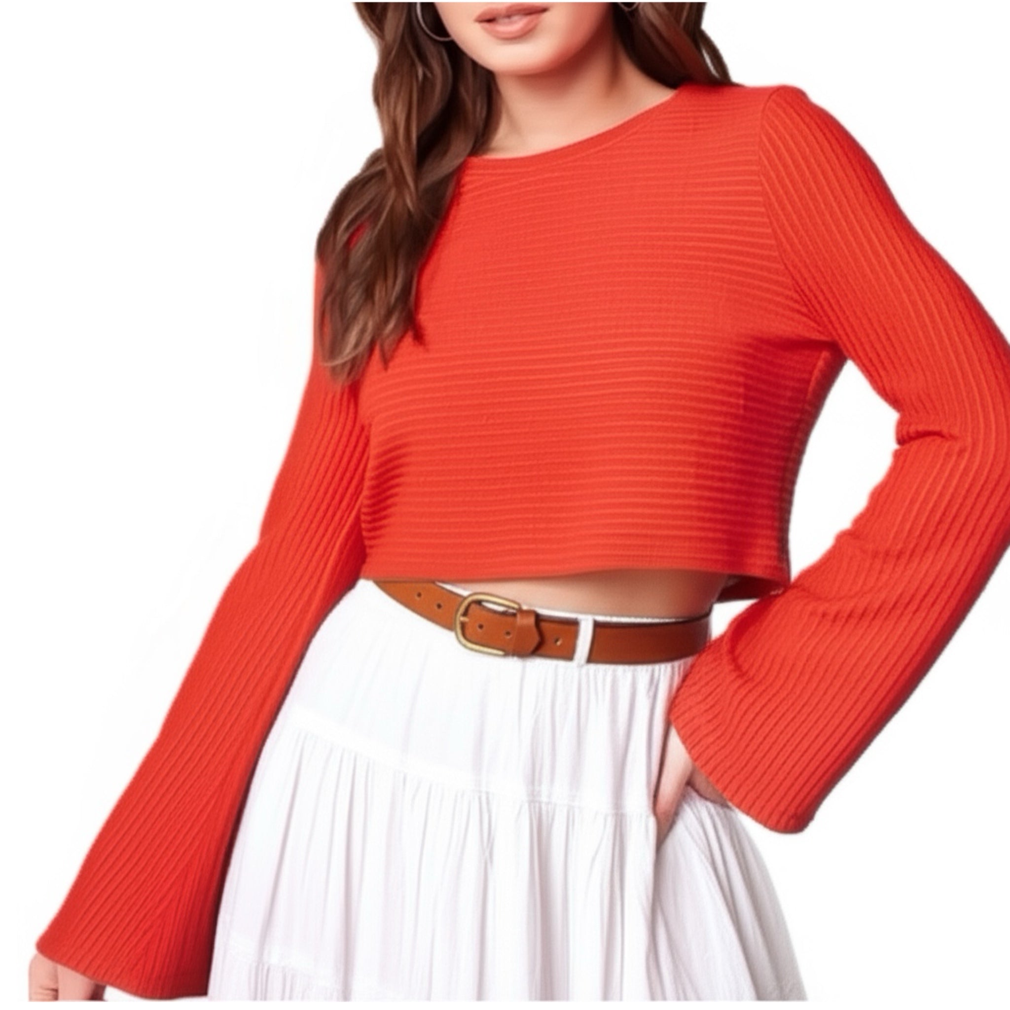 BAND OF THE FREE BOG Alize Red Rust Long Sleeve Cropped Top Blouse